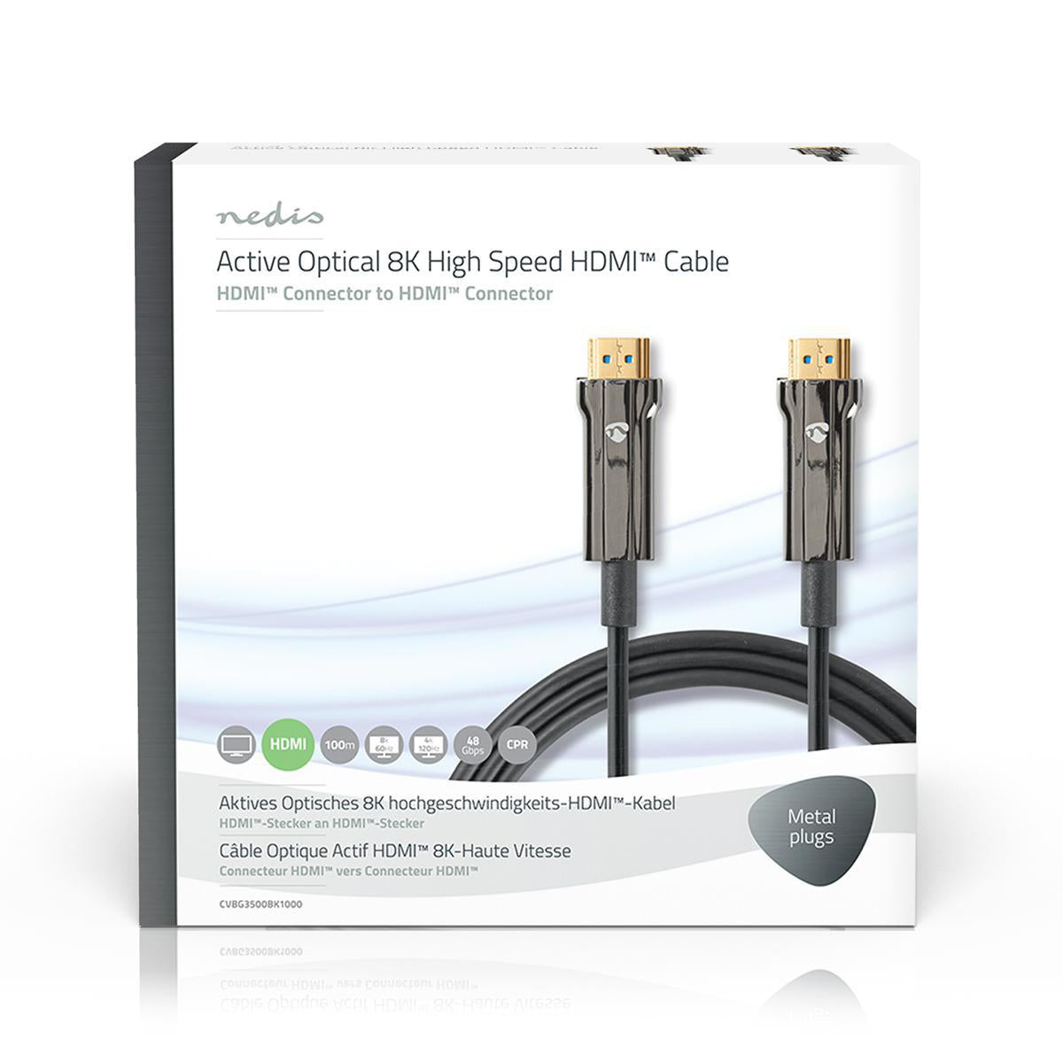 Aktive Optische Ultra High Speed HDMI-Kabel mit Ethernet | HDMI™ Stecker | HDMI™ Stecker | 8K@60Hz | 48 Gbps | 100.0 m | Rund | PVC | Schwarz | Kartonverpackung