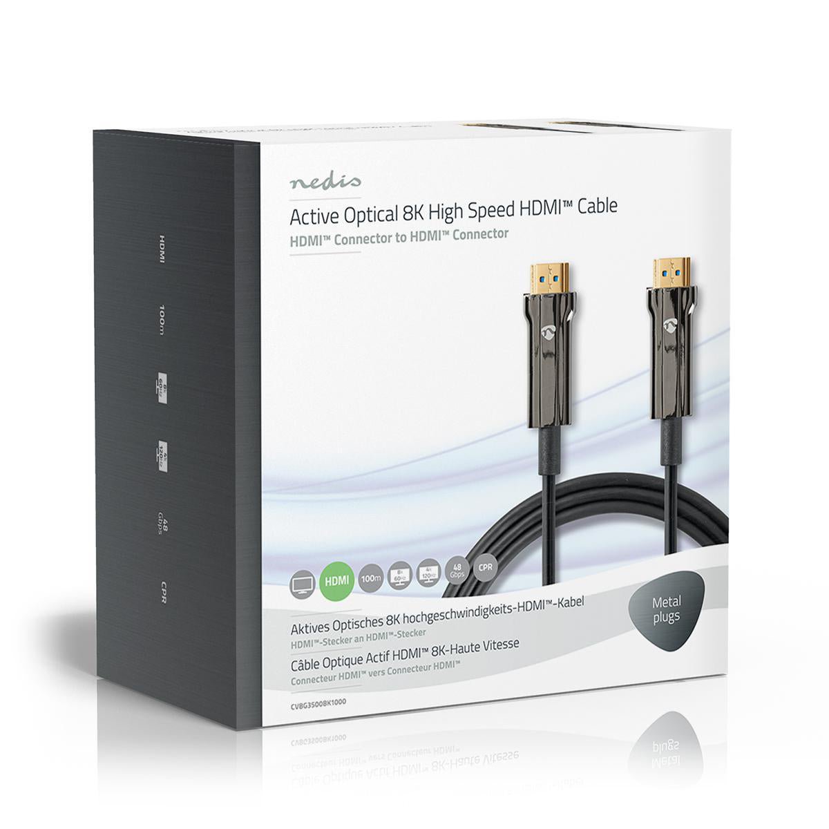 Aktive Optische Ultra High Speed HDMI-Kabel mit Ethernet | HDMI™ Stecker | HDMI™ Stecker | 8K@60Hz | 48 Gbps | 100.0 m | Rund | PVC | Schwarz | Kartonverpackung