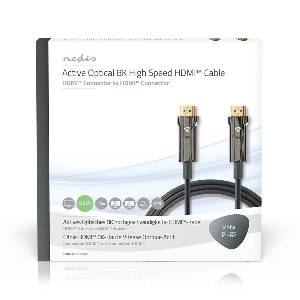Aktive Optische Ultra High Speed HDMI-Kabel mit Ethernet | HDMI™ Stecker | HDMI™ Stecker | 8K@60Hz | 48 Gbps | 10.0 m | Rund | PVC | Schwarz | Kartonverpackung