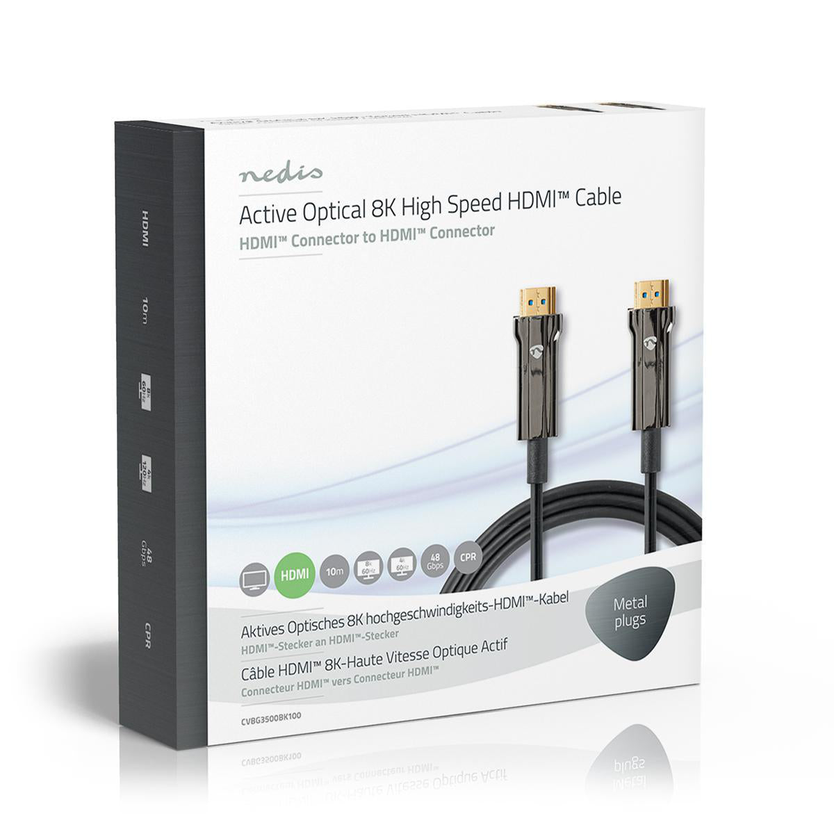 Aktive Optische Ultra High Speed HDMI-Kabel mit Ethernet | HDMI™ Stecker | HDMI™ Stecker | 8K@60Hz | 48 Gbps | 10.0 m | Rund | PVC | Schwarz | Kartonverpackung