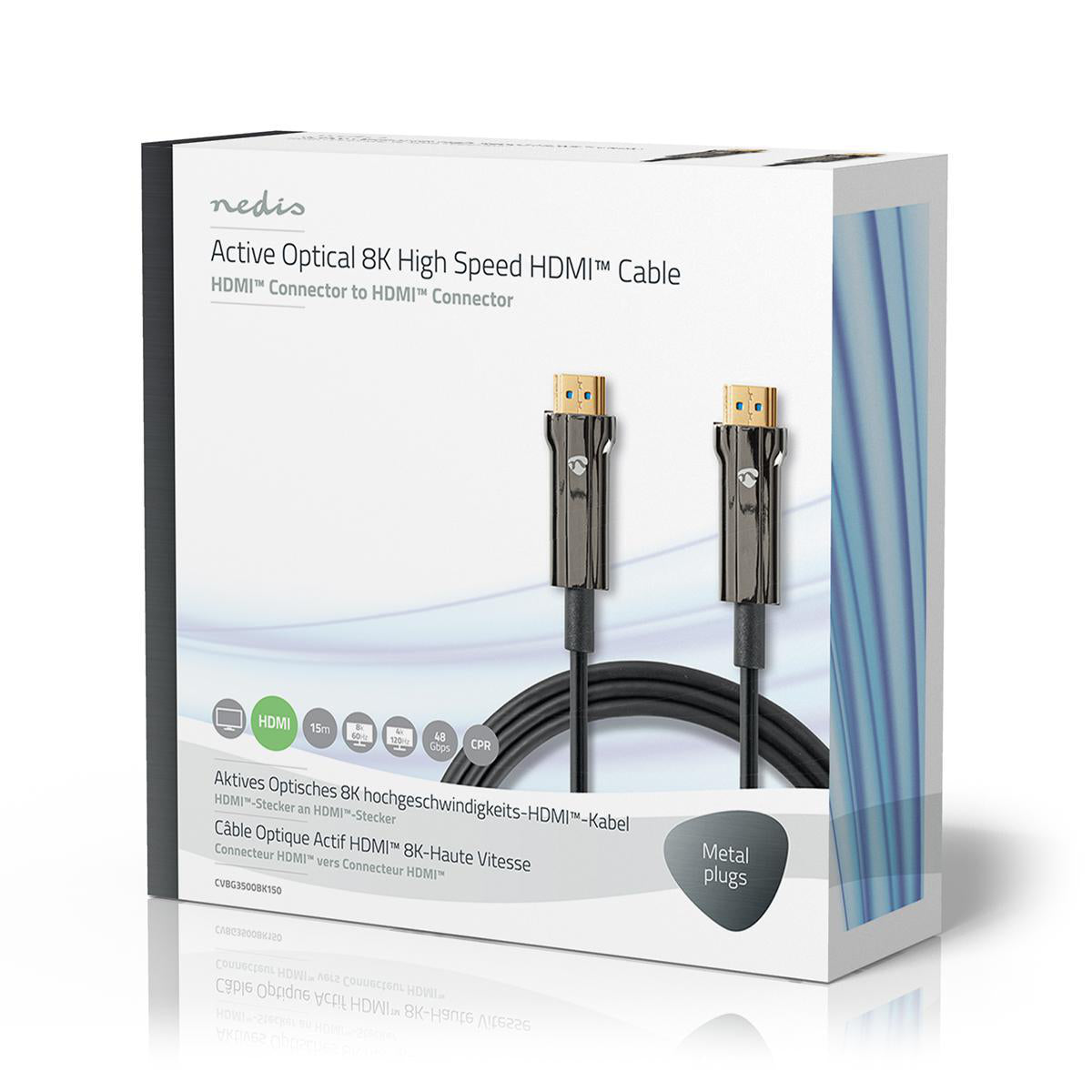 Aktive Optische Ultra High Speed HDMI-Kabel mit Ethernet | HDMI™ Stecker | HDMI™ Stecker | 8K@60Hz | 48 Gbps | 15.0 m | Rund | PVC | Schwarz | Kartonverpackung
