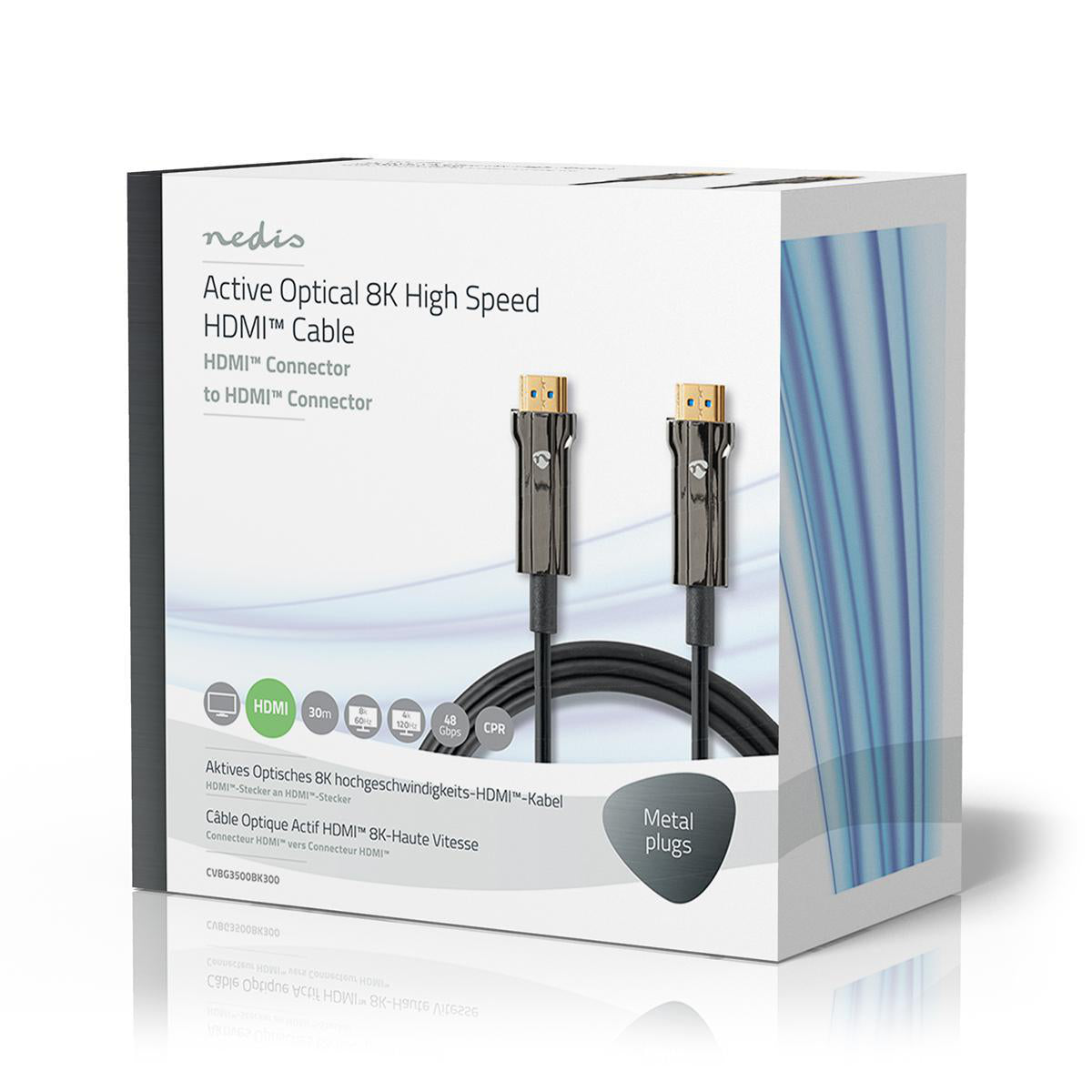 Aktive Optische Ultra High Speed HDMI-Kabel mit Ethernet | HDMI™ Stecker | HDMI™ Stecker | 8K@60Hz | 48 Gbps | 30.0 m | Rund | PVC | Schwarz | Kartonverpackung