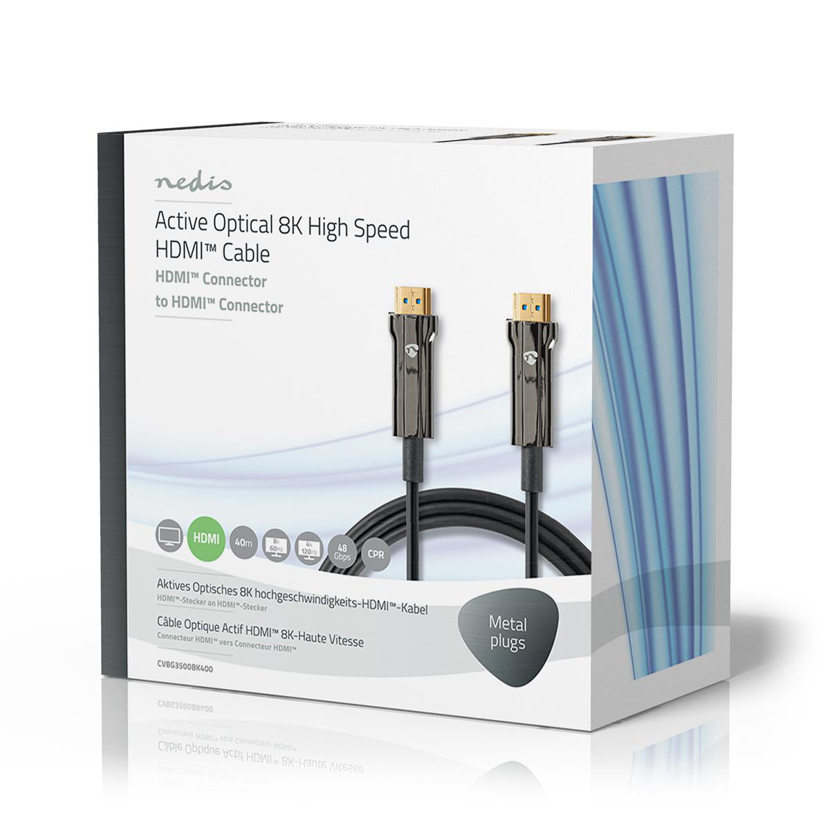 Aktive Optische Ultra High Speed HDMI-Kabel mit Ethernet | HDMI™ Stecker | HDMI™ Stecker | 8K@60Hz | 48 Gbps | 40.0 m | Rund | PVC | Schwarz | Kartonverpackung