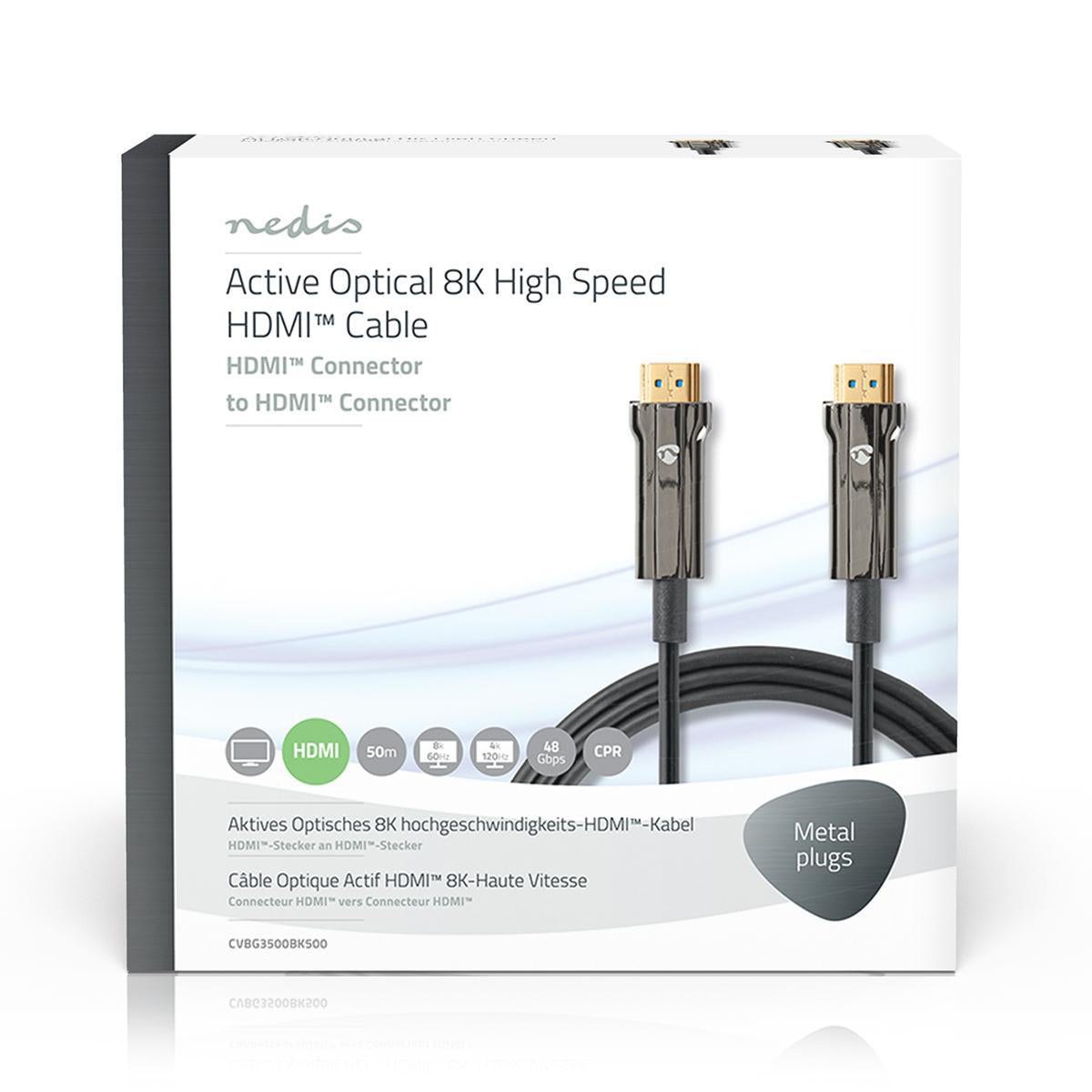 Aktive Optische Ultra High Speed HDMI-Kabel mit Ethernet | HDMI™ Stecker | HDMI™ Stecker | 8K@60Hz | 48 Gbps | 50.0 m | Rund | PVC | Schwarz | Kartonverpackung