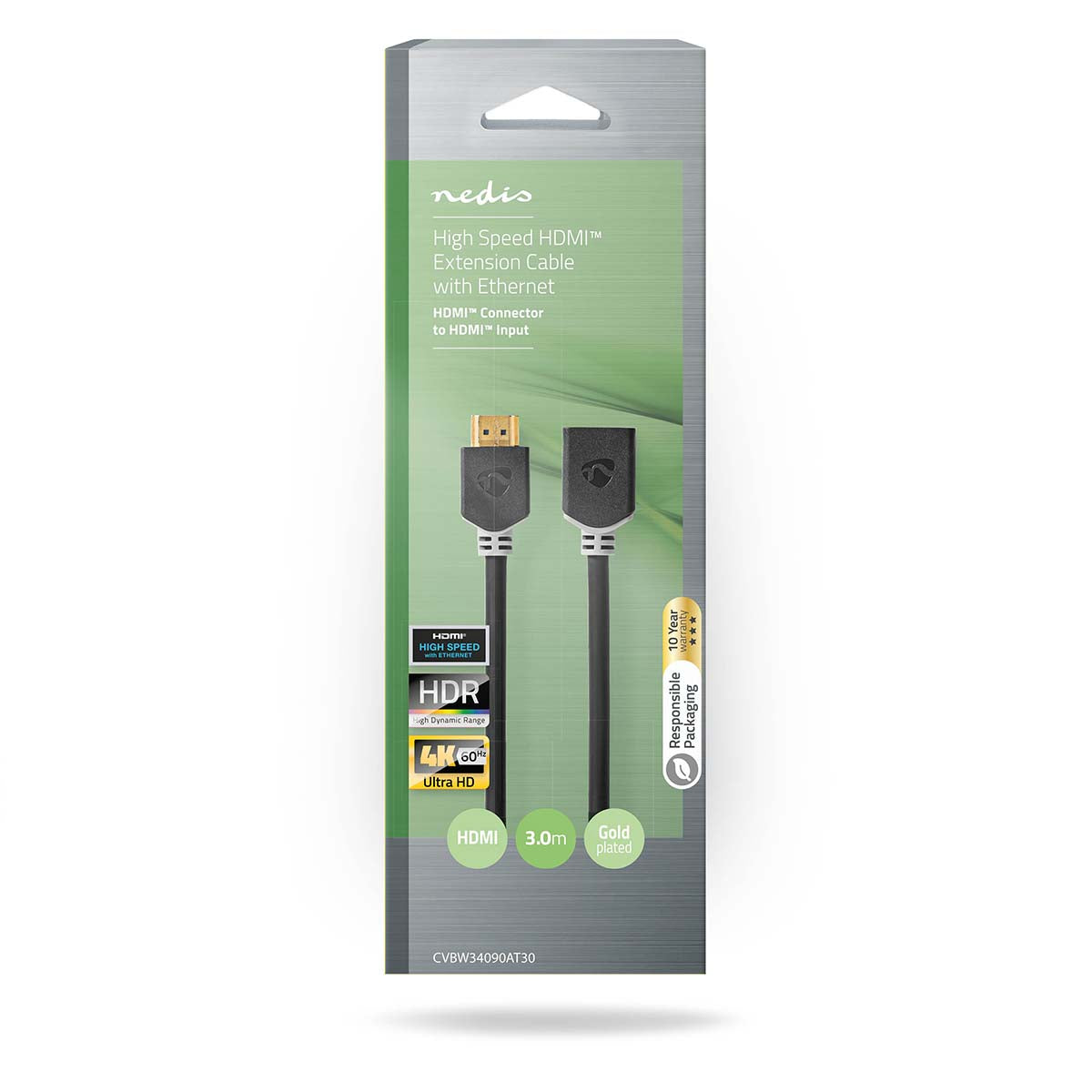 High Speed HDMI ™ Kabel mit Ethernet | HDMI™ Stecker | HDMI™ Buchse | 4K@60Hz | ARC | 18 Gbps | 3.00 m | Rund | PVC | Anthrazit | Box