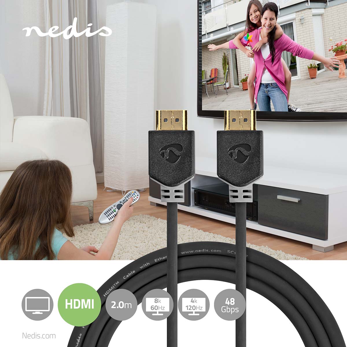 Ultra High Speed HDMI ™ -Kabel | HDMI™ Stecker | HDMI™ Stecker | 8K@60Hz | 48 Gbps | 2.00 m | Rund | 6.5 mm | Anthrazit | Box