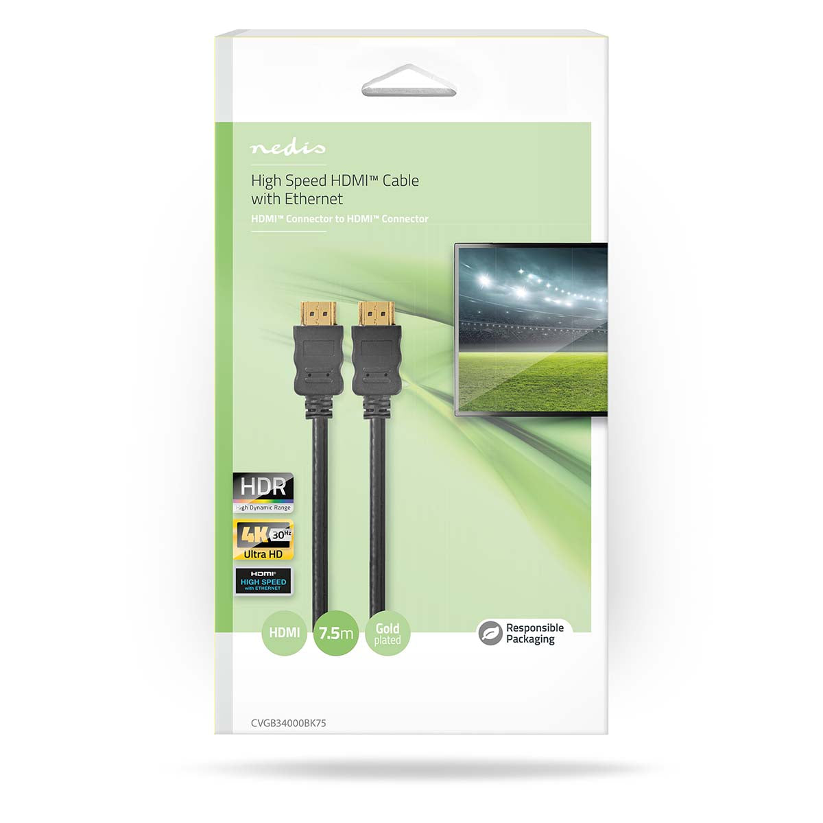 High Speed HDMI ™ Kabel mit Ethernet | HDMI™ Stecker | HDMI™ Stecker | 4K@30Hz | ARC | 10.2 Gbps | 7.50 m | Rund | PVC | Schwarz | Blister