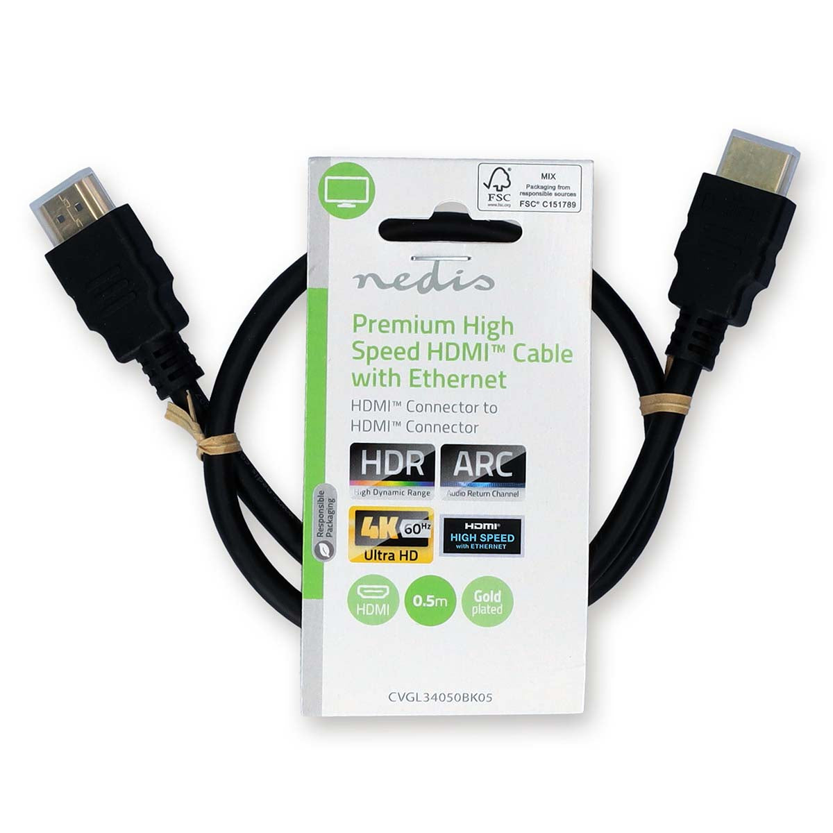 Premium High Speed HDMI ™ Kabel mit Ethernet | HDMI™ Stecker | HDMI™ Stecker | 4K@60Hz | 18 Gbps | 0.50 m | Rund | PVC | Schwarz | Label