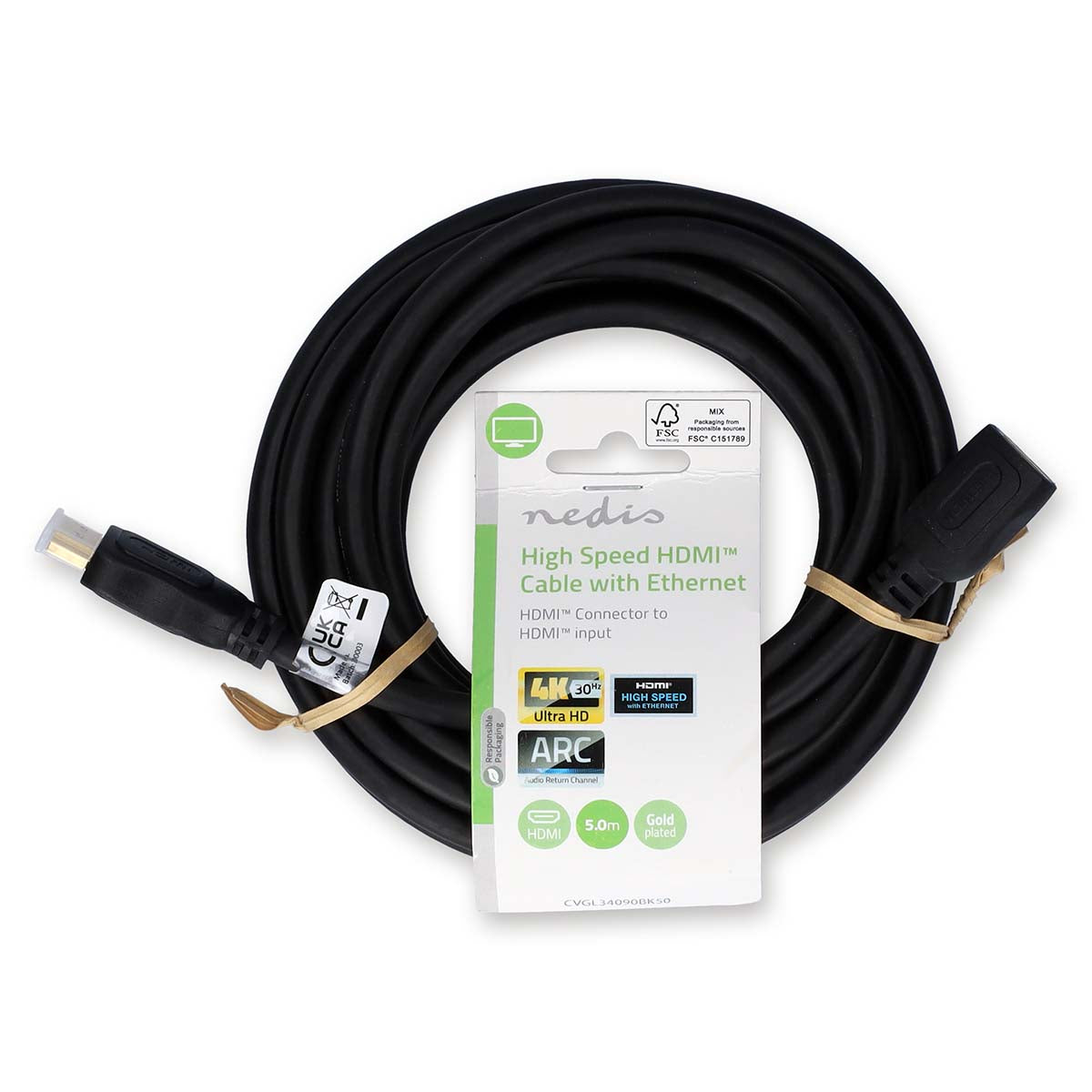 High Speed HDMI ™ Kabel mit Ethernet | HDMI™ Stecker | HDMI™ Buchse | 4K@30Hz | 10.2 Gbps | 5.00 m | Rund | PVC | Schwarz | Label