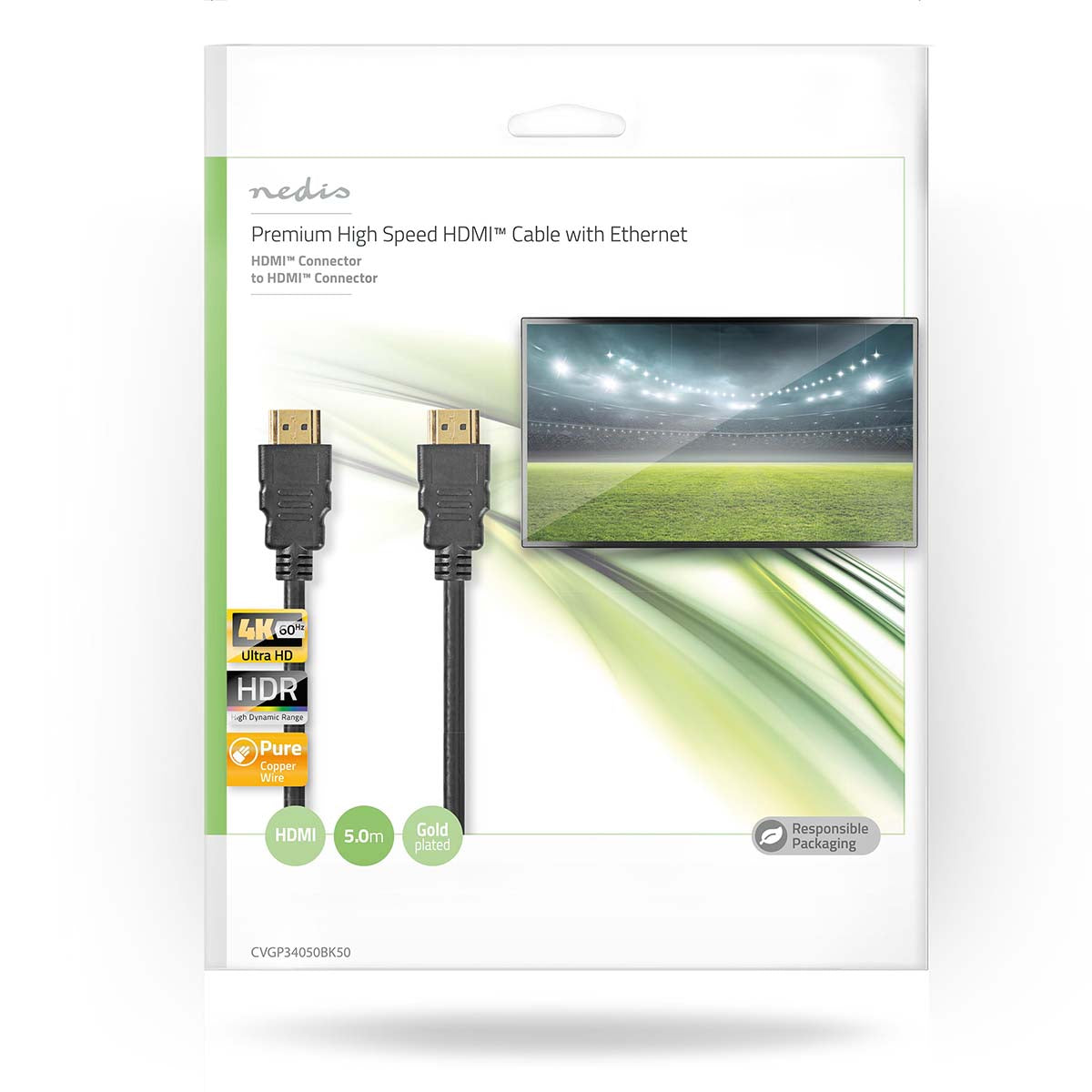 Premium High Speed HDMI ™ Kabel mit Ethernet | HDMI™ Stecker | HDMI™ Stecker | 4K@60Hz | 18 Gbps | 5.00 m | Rund | PVC | Schwarz | Plastikbeutel