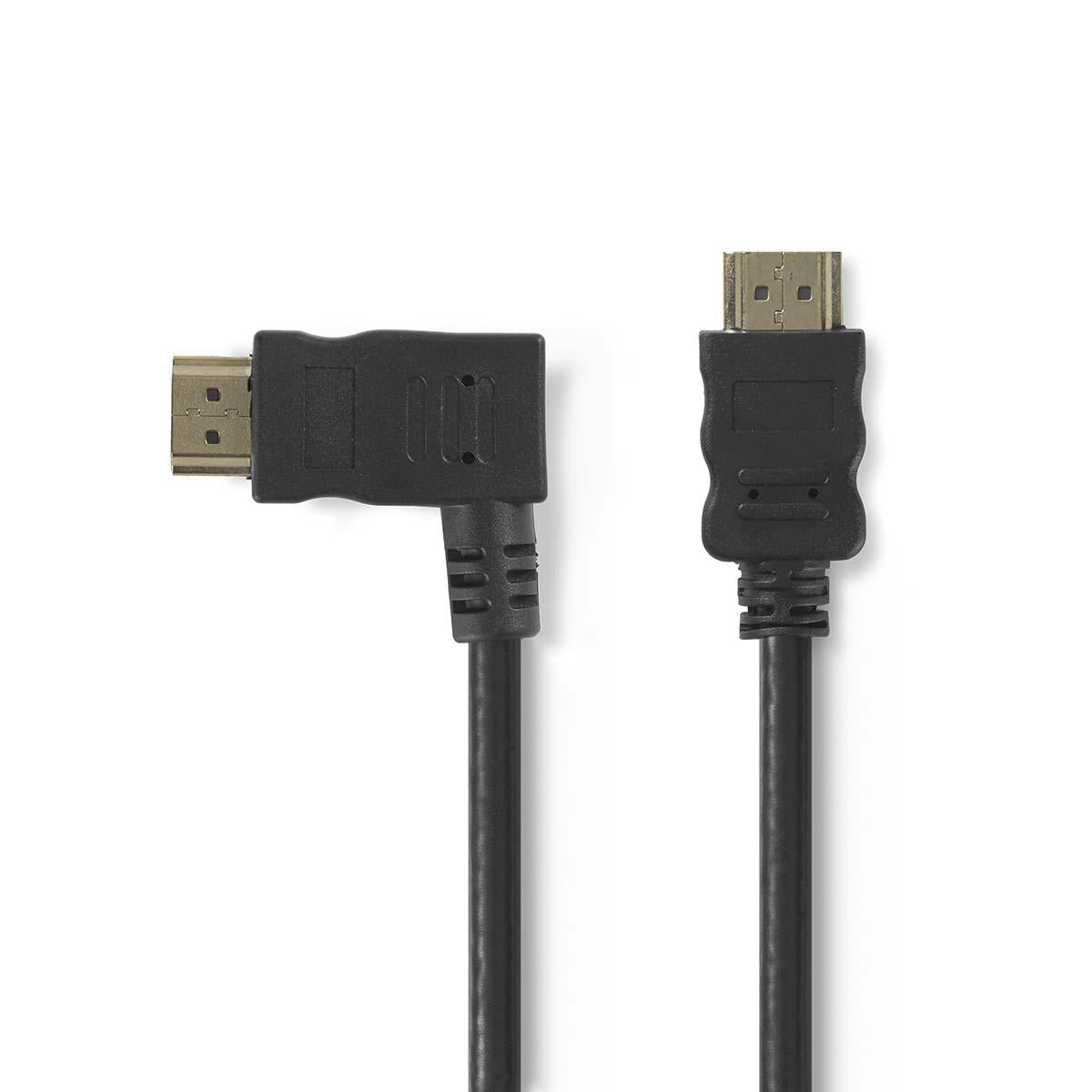 High Speed HDMI ™ Kabel mit Ethernet | Linke Hooked HDMI ™ Anschluss | HDMI™ Stecker | 4K@30Hz | 10.2 Gbps | 1.50 m | Rund | PVC | Schwarz | Plastikbeutel