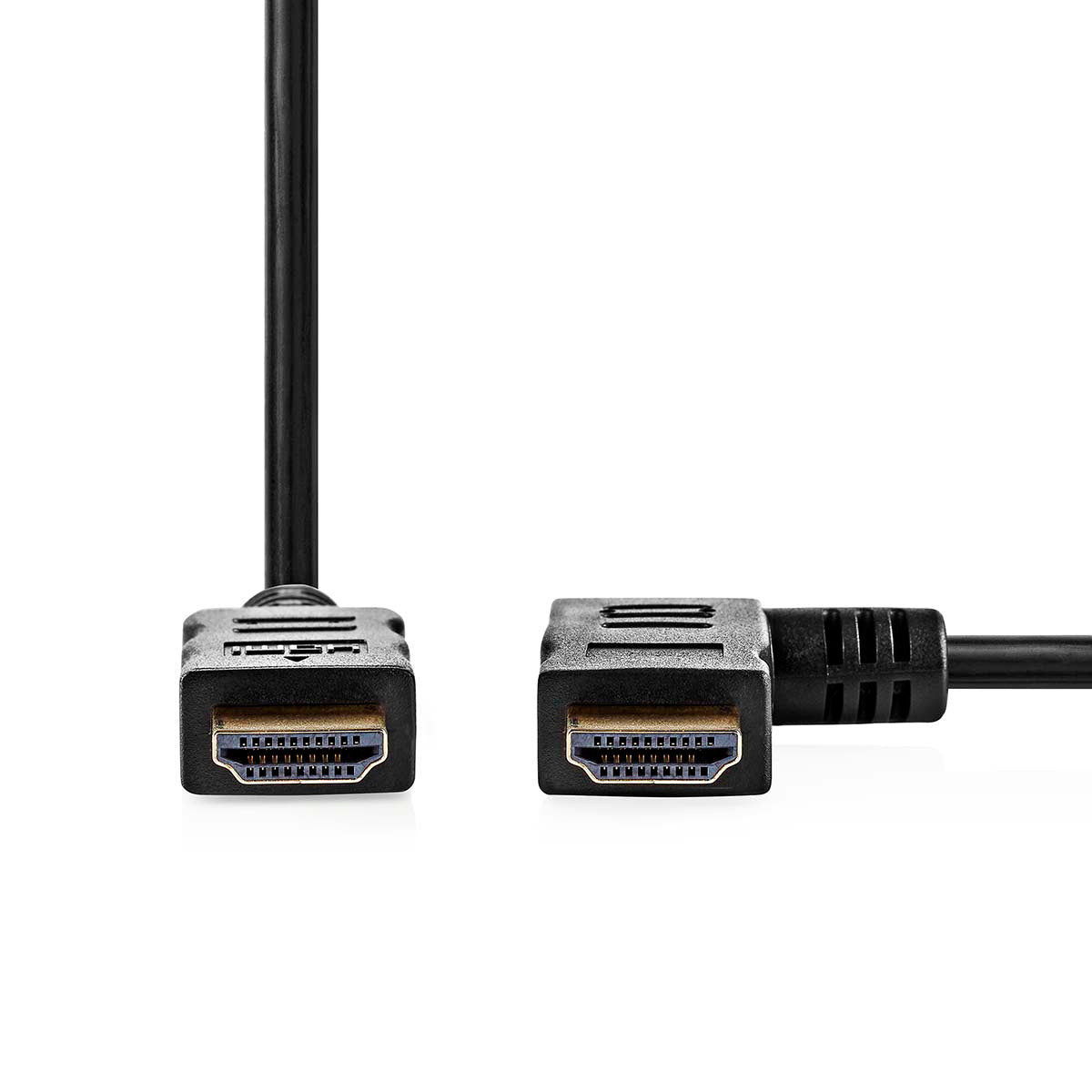 High Speed HDMI ™ Kabel mit Ethernet | Rechts Hooked HDMI ™ Anschluss | HDMI™ Stecker | 4K@30Hz | 10.2 Gbps | 1.50 m | Rund | PVC | Schwarz | Umschlag