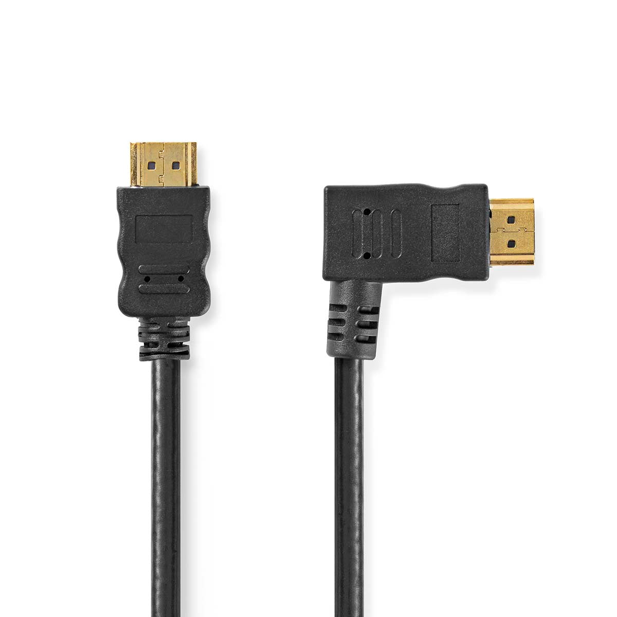 High Speed HDMI ™ Kabel mit Ethernet | Rechts Hooked HDMI ™ Anschluss | HDMI™ Stecker | 4K@30Hz | 10.2 Gbps | 1.50 m | Rund | PVC | Schwarz | Umschlag