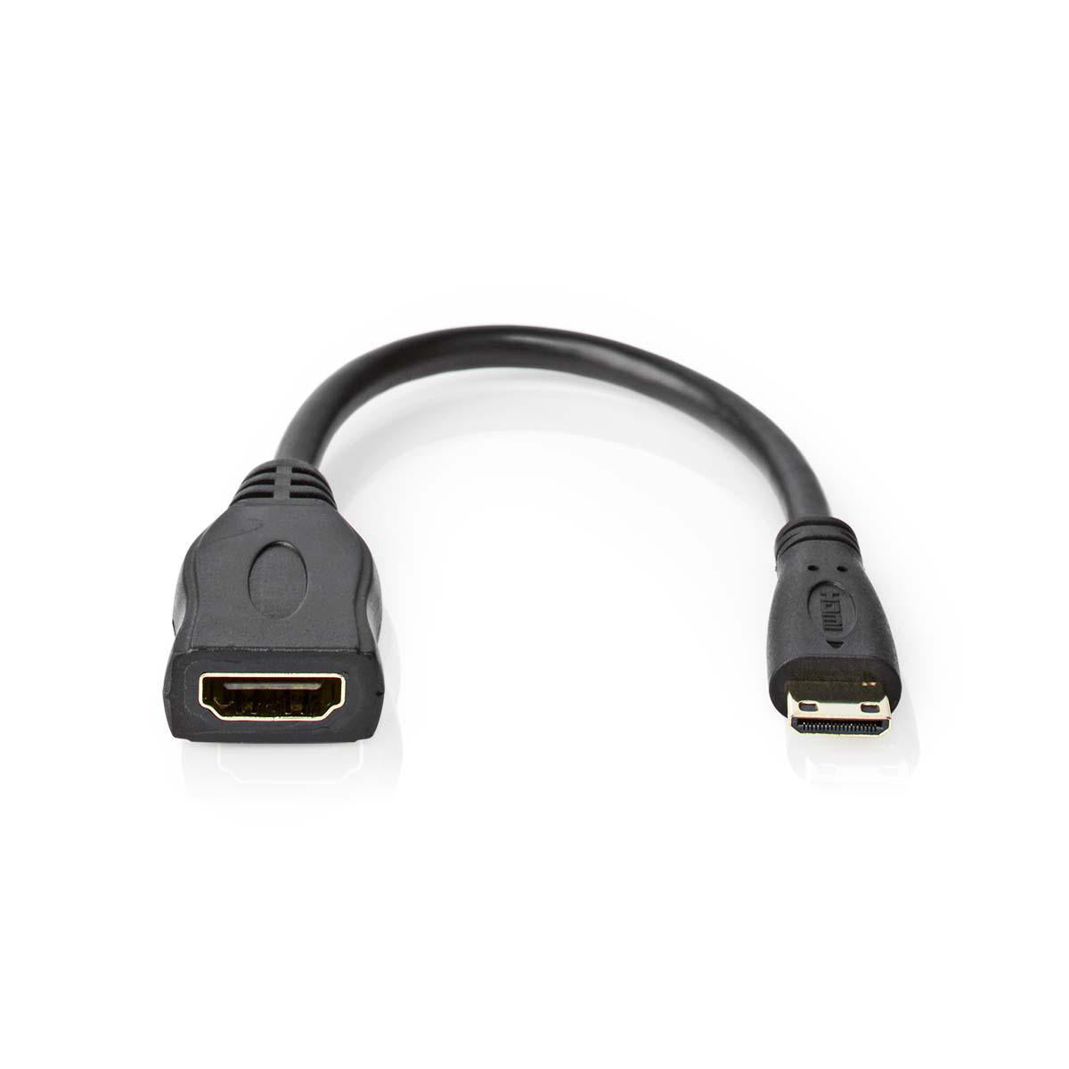 High Speed HDMI ™ Kabel mit Ethernet | HDMI™ Mini Stecker | HDMI™ Ausgang | 4K@30Hz | 10.2 Gbps | 0.20 m | Rund | PVC | Schwarz | Plastikbeutel