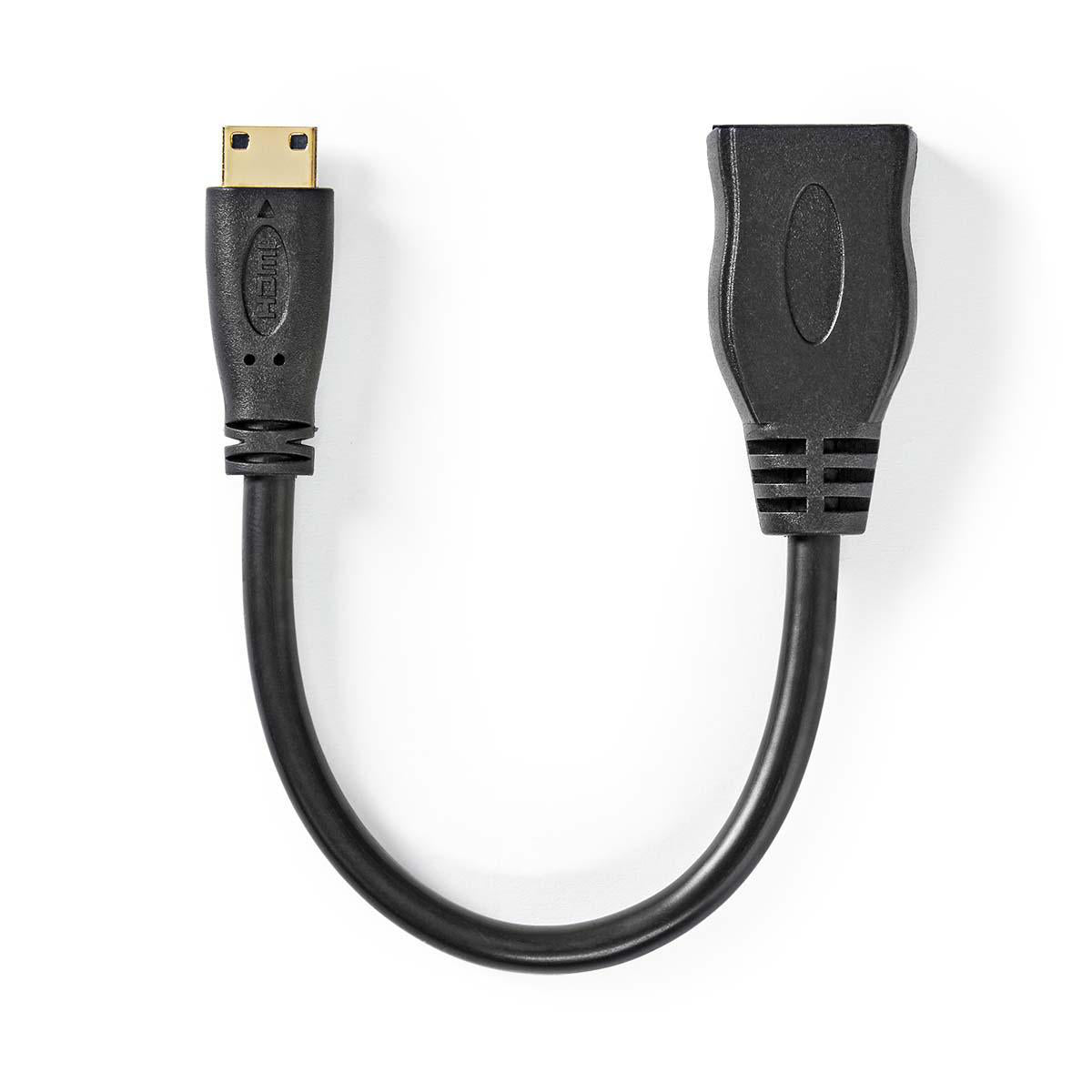 High Speed HDMI ™ Kabel mit Ethernet | HDMI™ Mini Stecker | HDMI™ Ausgang | 4K@30Hz | 10.2 Gbps | 0.20 m | Rund | PVC | Schwarz | Plastikbeutel