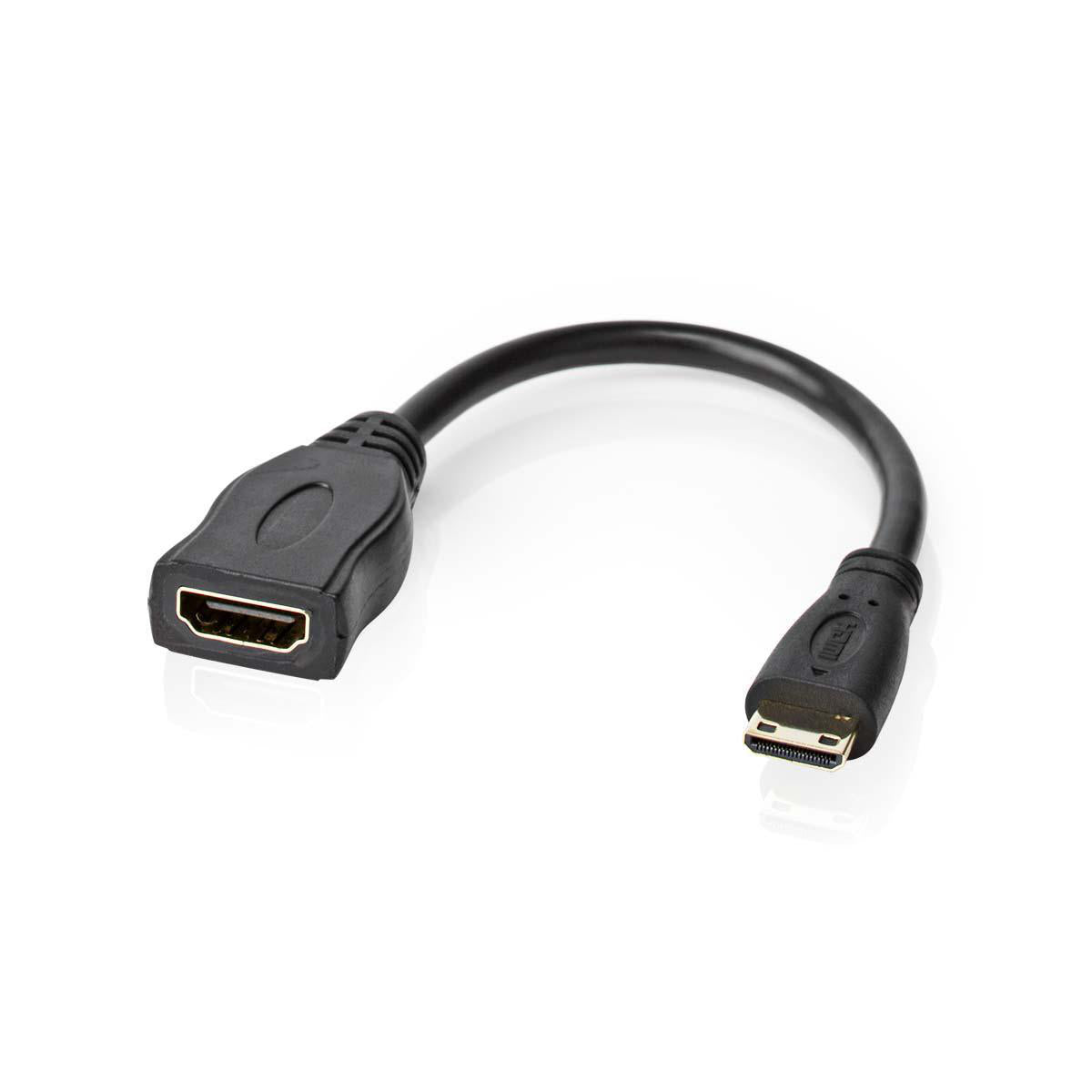 High Speed HDMI ™ Kabel mit Ethernet | HDMI™ Mini Stecker | HDMI™ Ausgang | 4K@30Hz | 10.2 Gbps | 0.20 m | Rund | PVC | Schwarz | Plastikbeutel