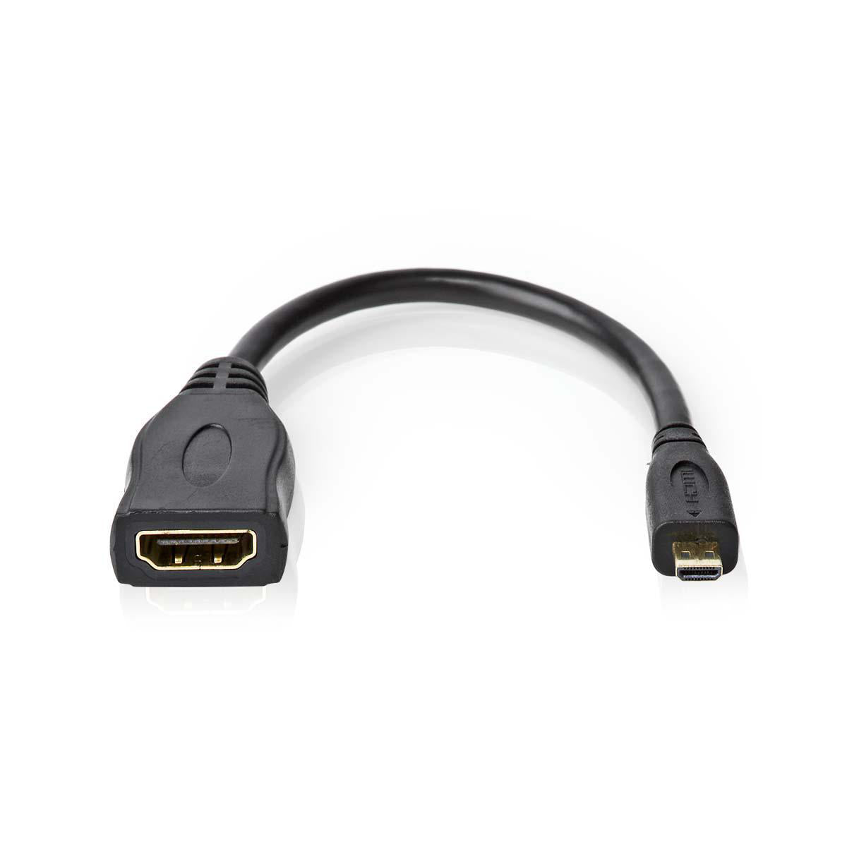 High Speed HDMI ™ Kabel mit Ethernet | HDMI™ Micro Stecker | HDMI™ Ausgang | 4K@30Hz | 10.2 Gbps | 0.20 m | Rund | PVC | Schwarz | Plastikbeutel