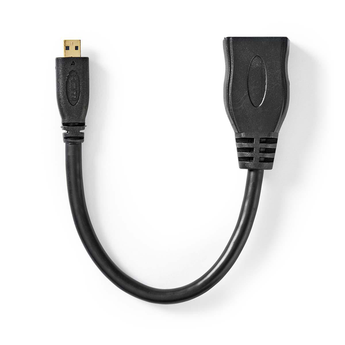 High Speed HDMI ™ Kabel mit Ethernet | HDMI™ Micro Stecker | HDMI™ Ausgang | 4K@30Hz | 10.2 Gbps | 0.20 m | Rund | PVC | Schwarz | Plastikbeutel