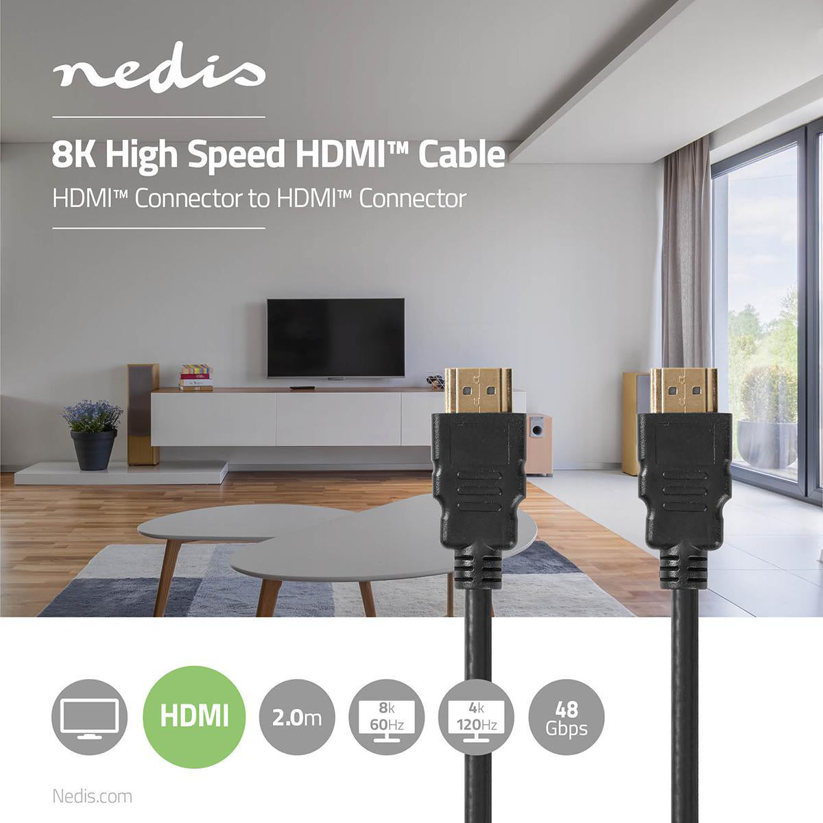 Ultra High Speed HDMI ™ -Kabel | HDMI™ Stecker | HDMI™ Stecker | 8K@60Hz | 48 Gbps | 2.00 m | Rund | 6.5 mm | Schwarz | Plastikbeutel