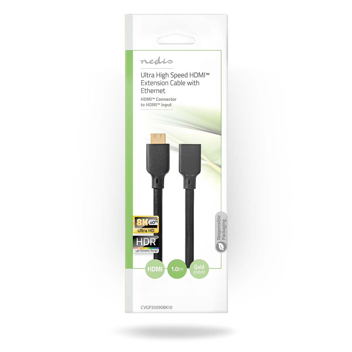 Ultra High Speed HDMI ™ -Kabel | HDMI™ Stecker | HDMI™ Buchse | 8K@60Hz | 48 Gbps | 1.00 m | Rund | 7.9 mm | Schwarz | Umschlag