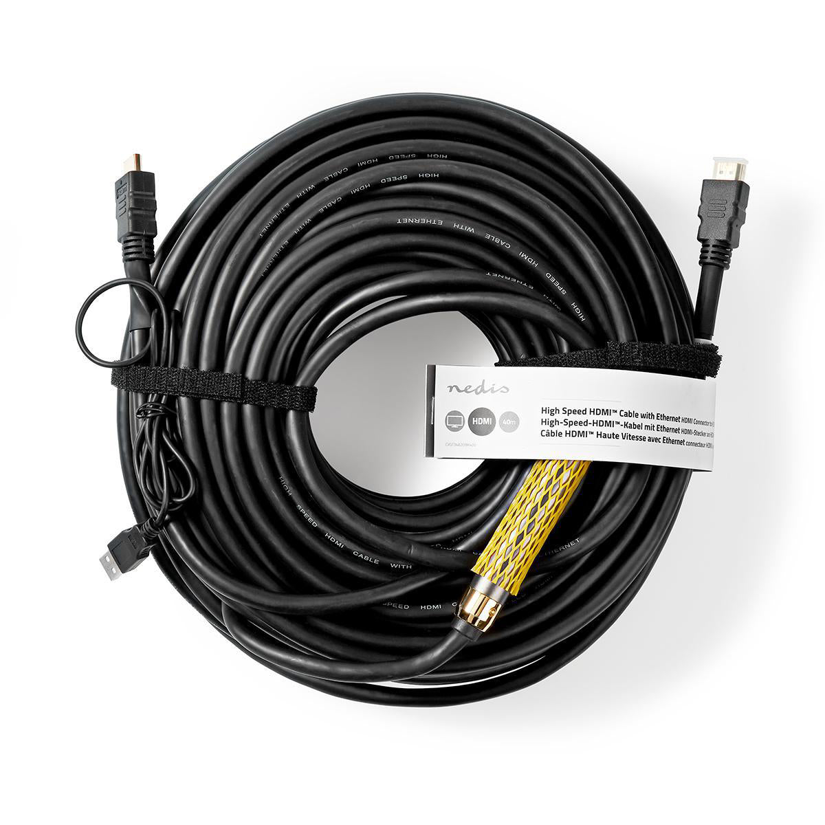 High Speed HDMI ™ Kabel mit Ethernet | HDMI™ Stecker | HDMI™ Stecker | 4K@30Hz | 18 Gbps | 40.0 m | Rund | PVC | Schwarz | Aufhänger