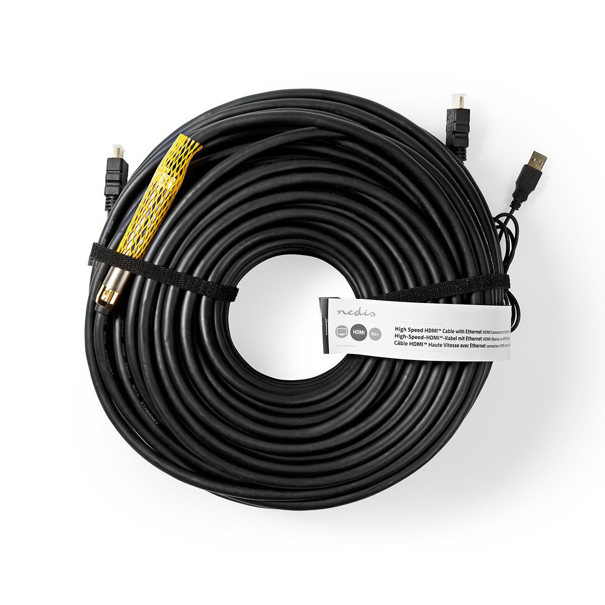 High Speed HDMI ™ Kabel mit Ethernet | HDMI™ Stecker | HDMI™ Stecker | 4K@30Hz | 18 Gbps | 50.0 m | Rund | PVC | Schwarz | Aufhänger