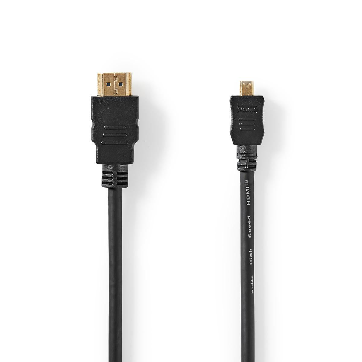 High Speed HDMI ™ Kabel mit Ethernet | HDMI™ Stecker | HDMI™ Micro Stecker | 4K@30Hz | 10.2 Gbps | 1.50 m | Rund | PVC | Schwarz | Aufhänger