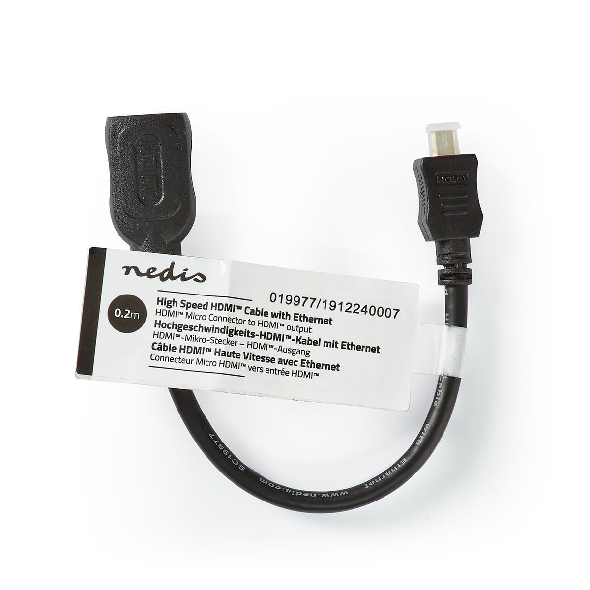 High Speed HDMI ™ Kabel mit Ethernet | HDMI™ Micro Stecker | HDMI™ Ausgang | 4K@30Hz | 10.2 Gbps | 0.20 m | Rund | ABS / PVC | Schwarz | Aufhänger