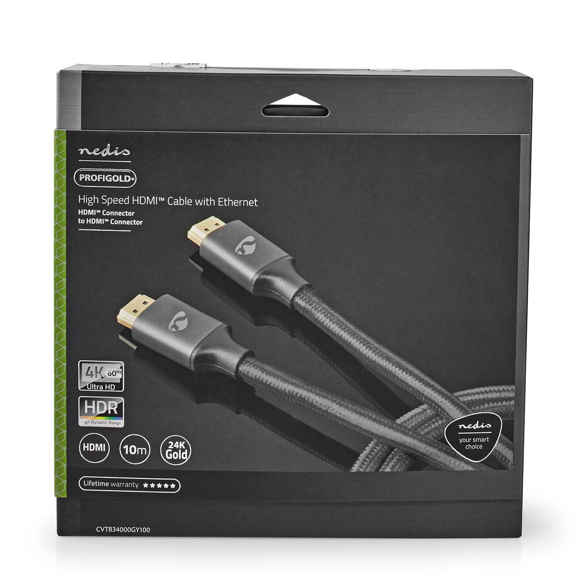 High Speed HDMI ™ Kabel mit Ethernet | HDMI™ Stecker | HDMI™ Stecker | 4K@30Hz | ARC | 18 Gbps | 10.00 m | Rund | Baumwolle | Gun Metal Grau | Aussenverpackung