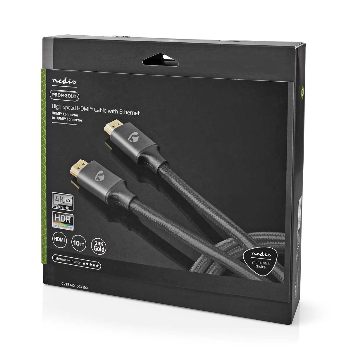 High Speed HDMI ™ Kabel mit Ethernet | HDMI™ Stecker | HDMI™ Stecker | 4K@30Hz | ARC | 18 Gbps | 10.00 m | Rund | Baumwolle | Gun Metal Grau | Aussenverpackung