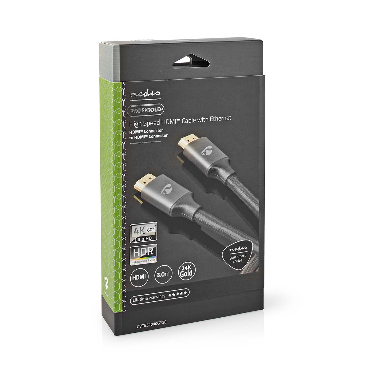 High Speed HDMI ™ Kabel mit Ethernet | HDMI™ Stecker | HDMI™ Stecker | 4K@60Hz | ARC | 18 Gbps | 3.00 m | Rund | Baumwolle | Gun Metal Grau | Verpackung mit Sichtfenster