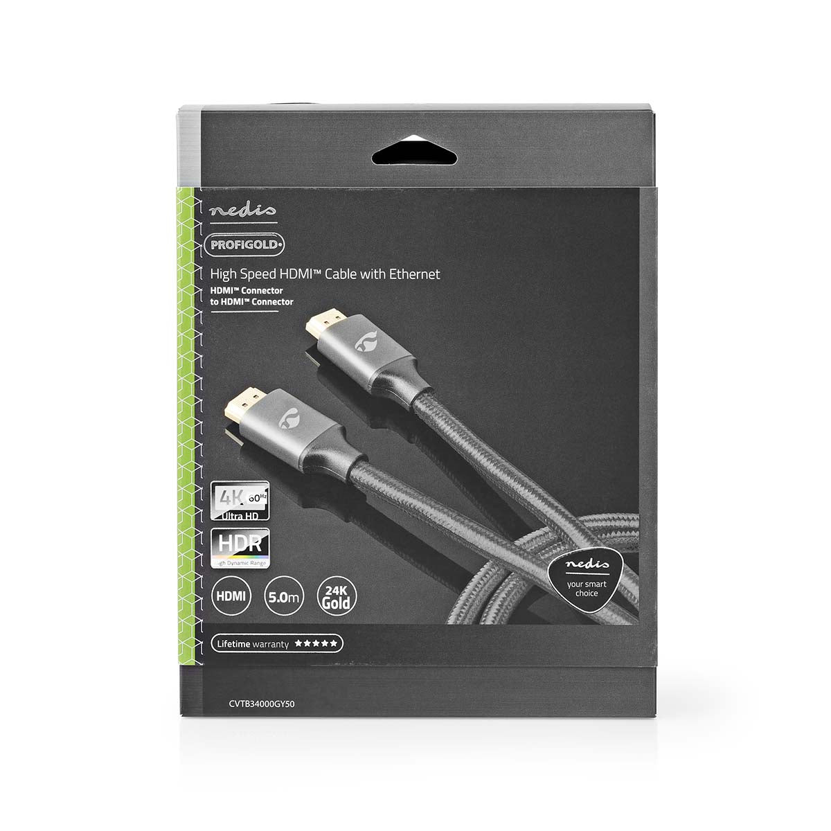 High Speed HDMI ™ Kabel mit Ethernet | HDMI™ Stecker | HDMI™ Stecker | 4K@60Hz | ARC | 18 Gbps | 5.00 m | Rund | Baumwolle | Grau / Gun Metal Grau | Verpackung mit Sichtfenster