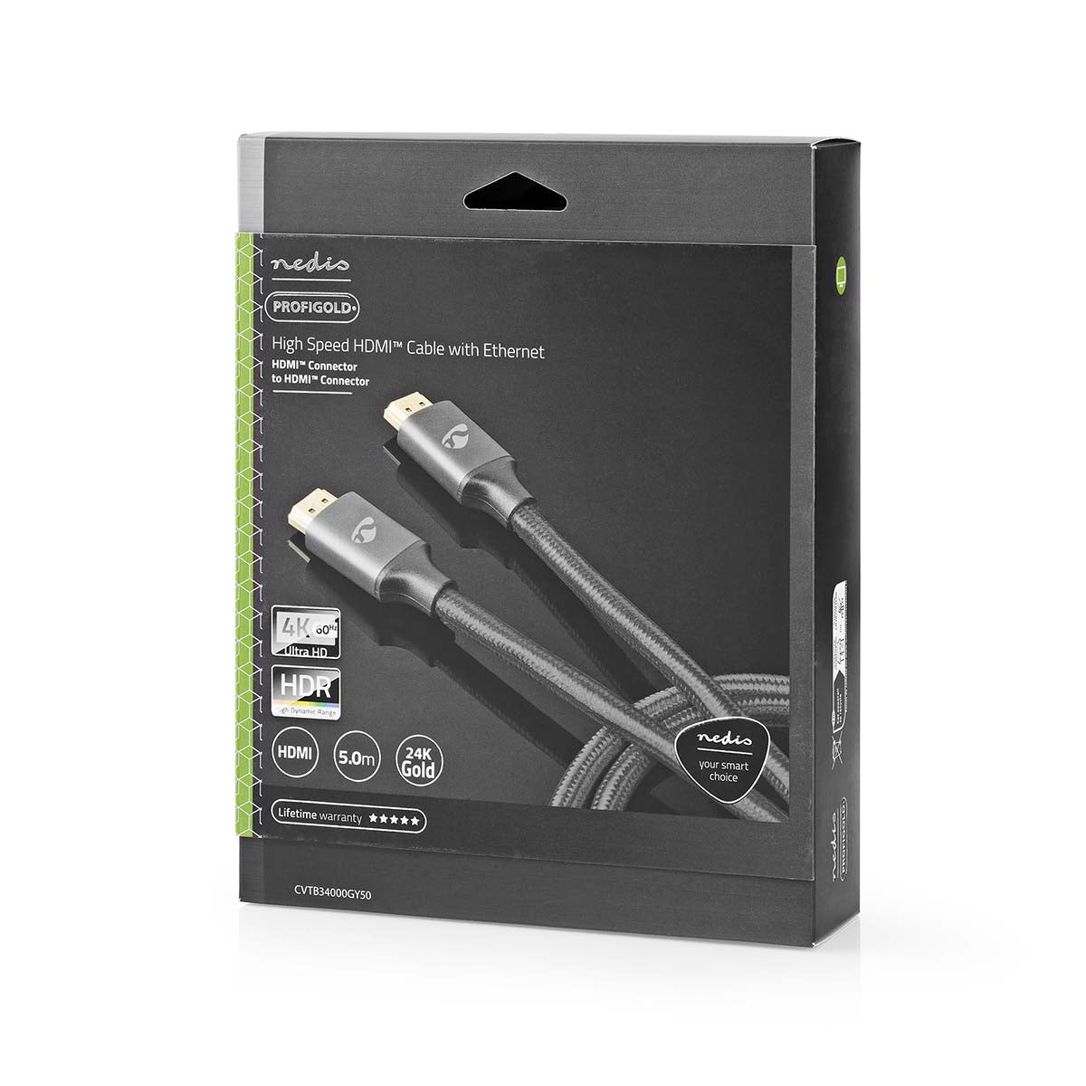 High Speed HDMI ™ Kabel mit Ethernet | HDMI™ Stecker | HDMI™ Stecker | 4K@60Hz | ARC | 18 Gbps | 5.00 m | Rund | Baumwolle | Grau / Gun Metal Grau | Verpackung mit Sichtfenster