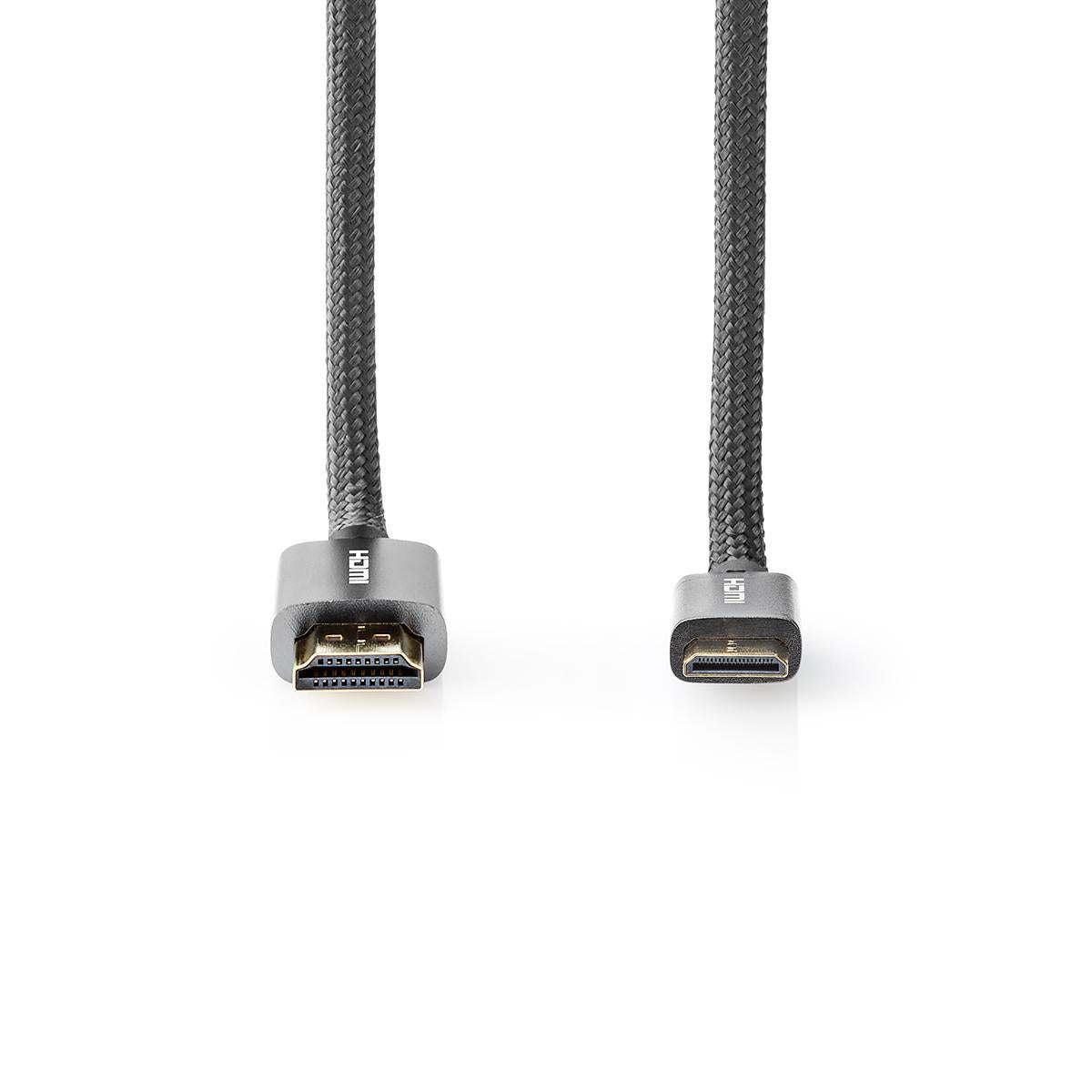 High Speed HDMI ™ Kabel mit Ethernet | HDMI™ Stecker | HDMI™ Mini Stecker | 4K@60Hz | 18 Gbps | 2.00 m | Rund | Baumwolle | Anthrazit / Gun Metal Grau | Verpackung mit Sichtfenster