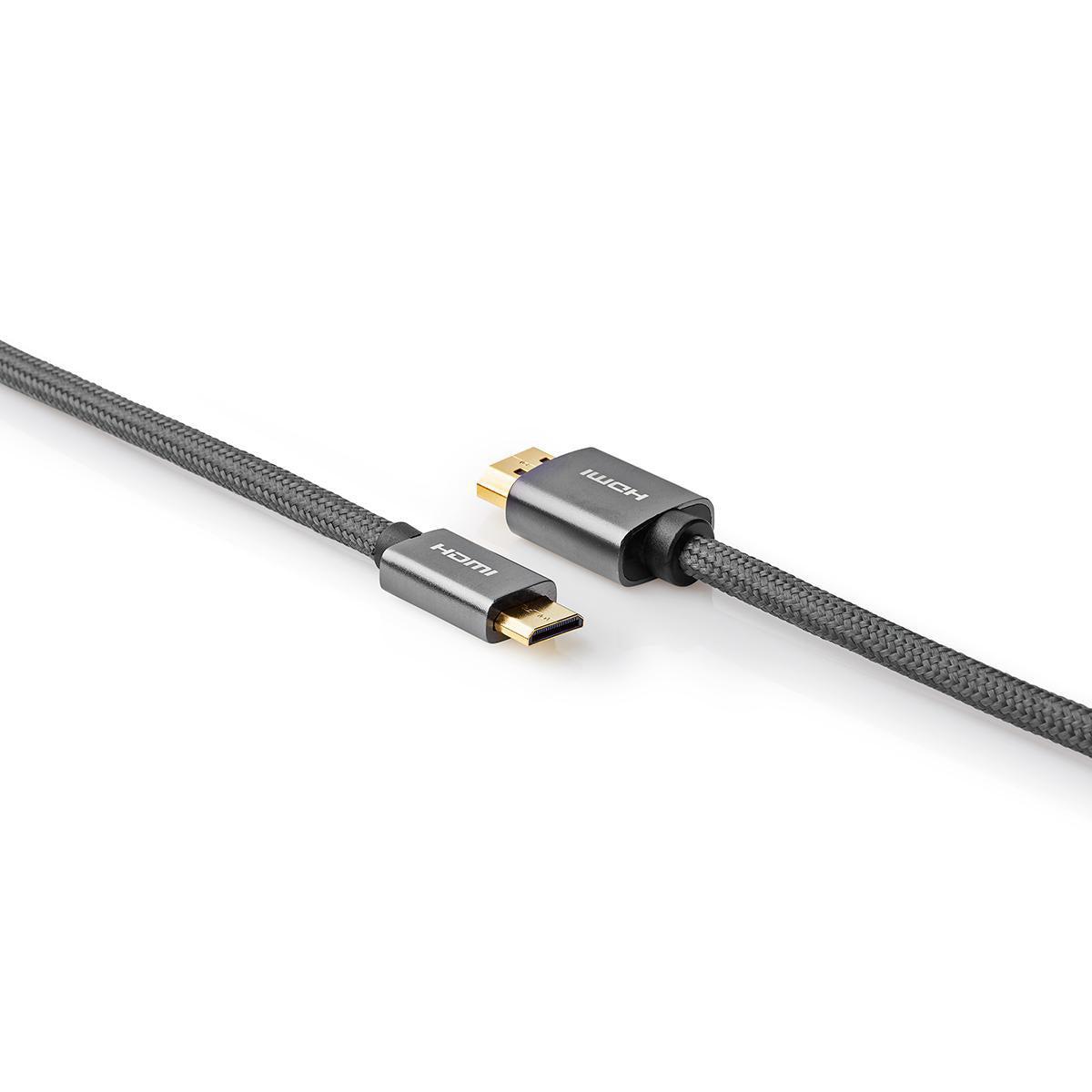 High Speed HDMI ™ Kabel mit Ethernet | HDMI™ Stecker | HDMI™ Mini Stecker | 4K@60Hz | 18 Gbps | 2.00 m | Rund | Baumwolle | Anthrazit / Gun Metal Grau | Verpackung mit Sichtfenster