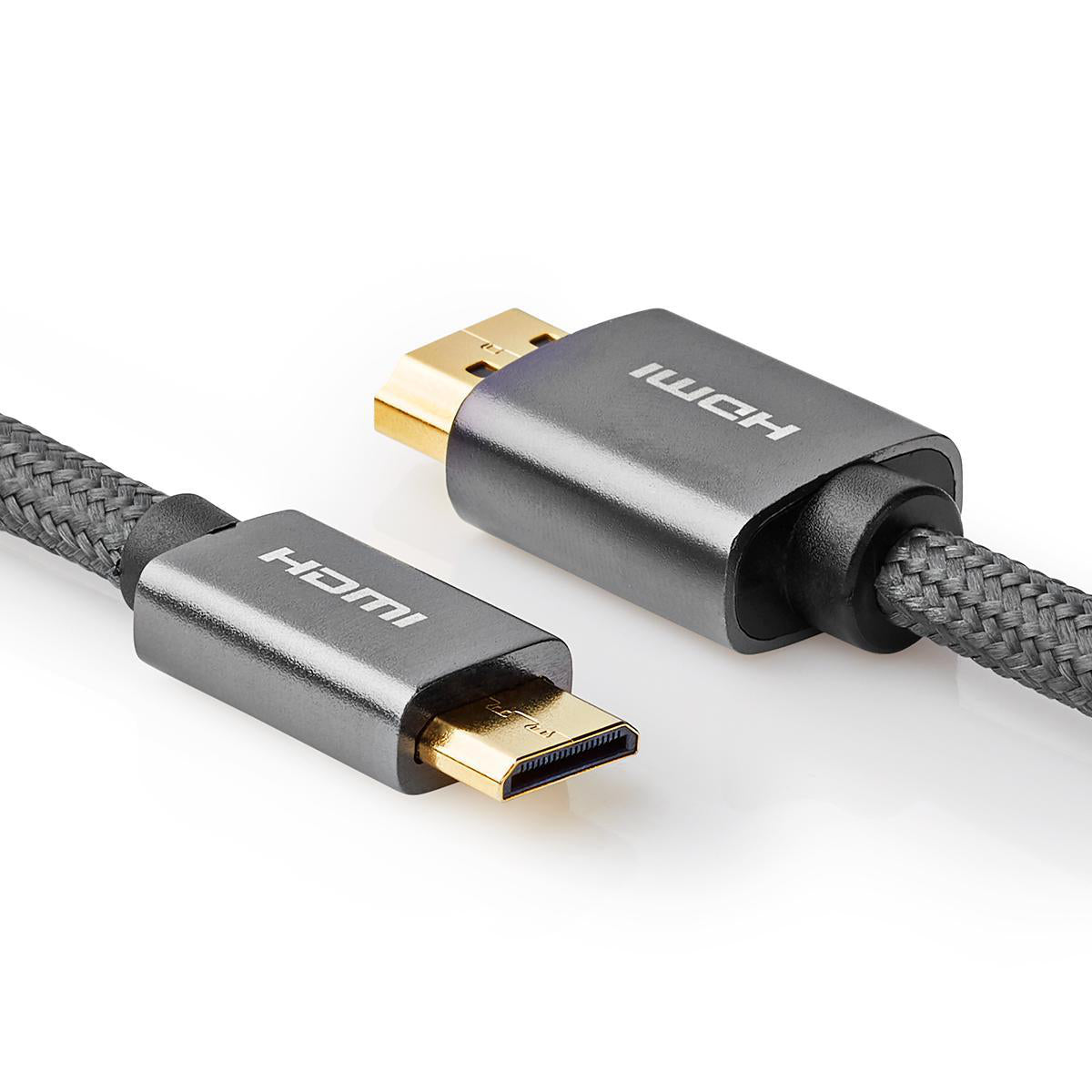 High Speed HDMI ™ Kabel mit Ethernet | HDMI™ Stecker | HDMI™ Mini Stecker | 4K@60Hz | 18 Gbps | 2.00 m | Rund | Baumwolle | Anthrazit / Gun Metal Grau | Verpackung mit Sichtfenster