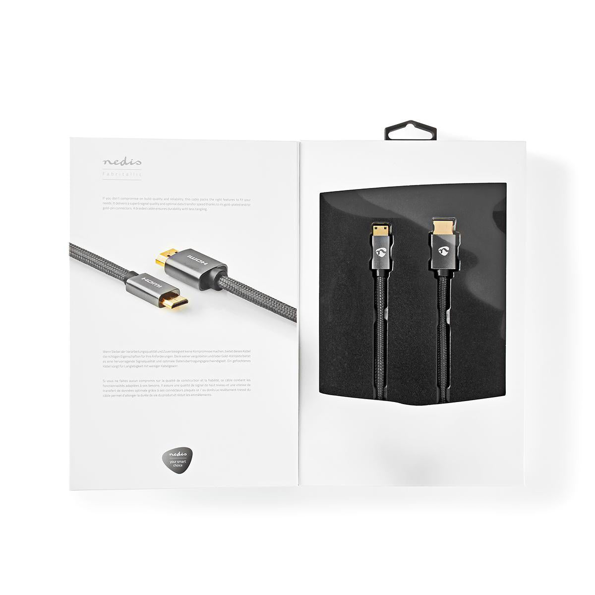 High Speed HDMI ™ Kabel mit Ethernet | HDMI™ Stecker | HDMI™ Mini Stecker | 4K@60Hz | 18 Gbps | 2.00 m | Rund | Baumwolle | Anthrazit / Gun Metal Grau | Verpackung mit Sichtfenster