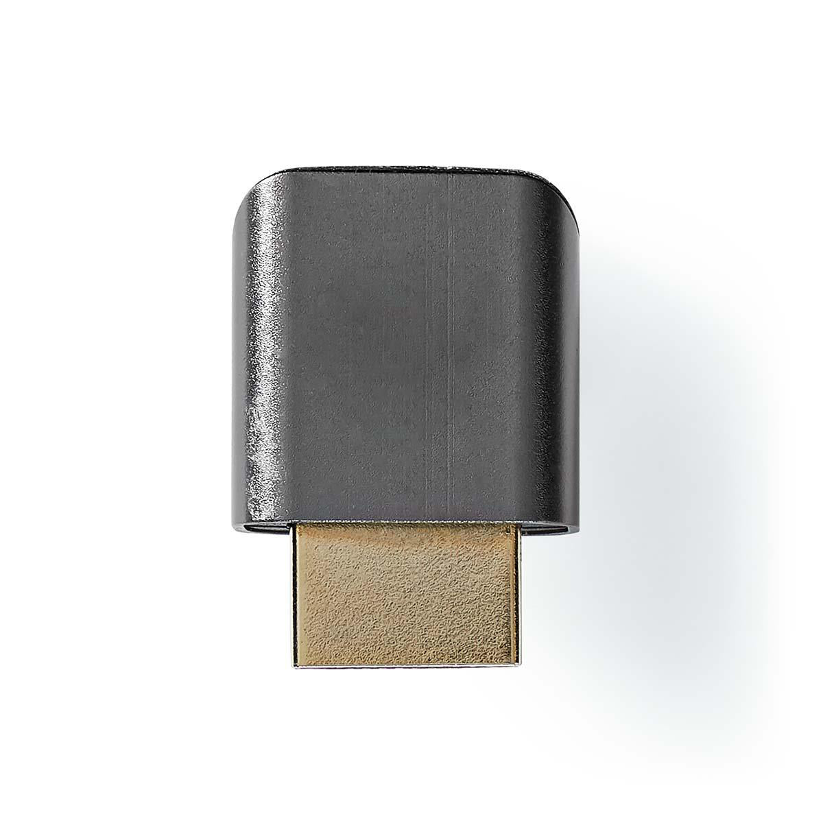 HDMI™ -Adapter | HDMI™ Stecker | HDMI™ Ausgang / HDMI™ Buchse | Vergoldet | 90° abgewinkelt | Aluminium | Gun Metal Grau | 1 Stück | Verpackung mit Sichtfenster