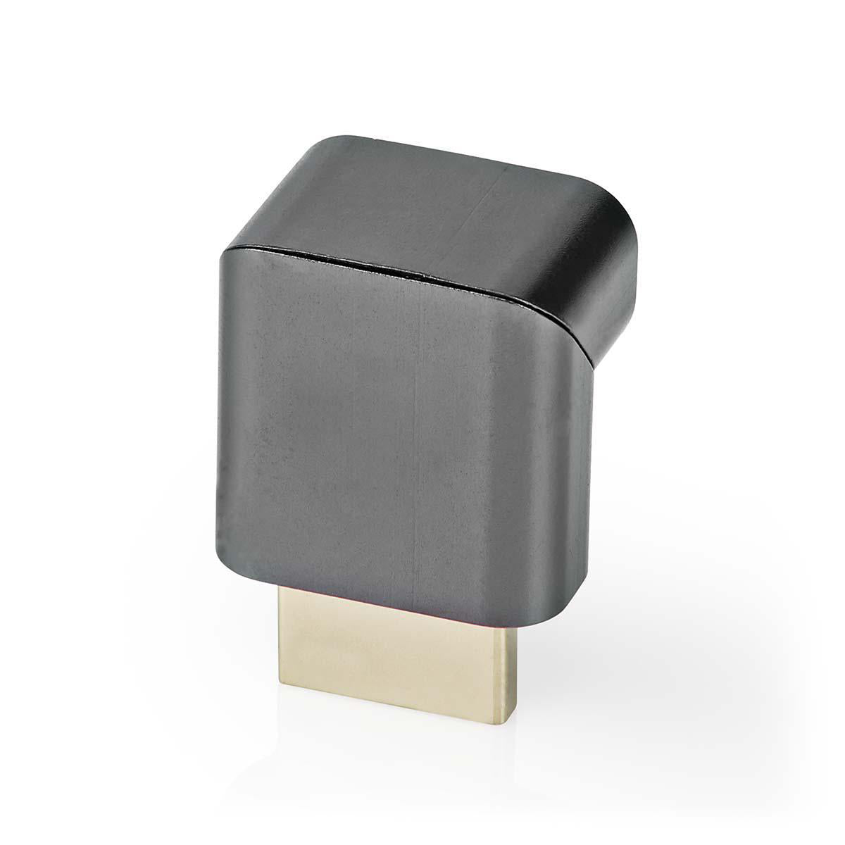 HDMI™ -Adapter | HDMI™ Stecker | HDMI™ Ausgang / HDMI™ Buchse | Vergoldet | 90° abgewinkelt | Aluminium | Gun Metal Grau | 1 Stück | Verpackung mit Sichtfenster