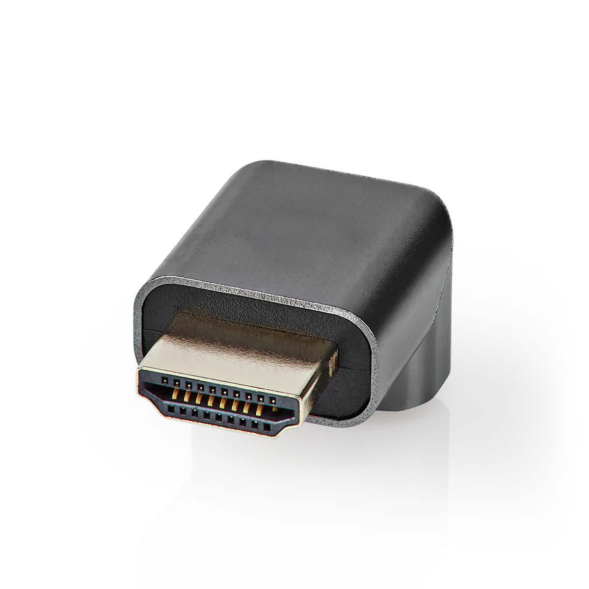 HDMI™ -Adapter | HDMI™ Stecker | HDMI™ Ausgang / HDMI™ Buchse | Vergoldet | 90° abgewinkelt | Aluminium | Gun Metal Grau | 1 Stück | Verpackung mit Sichtfenster