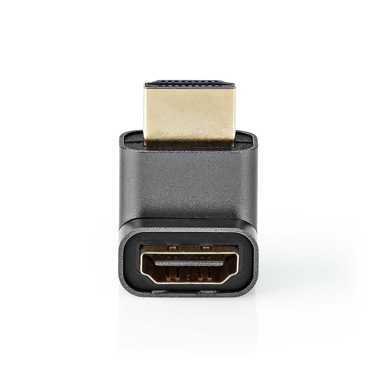 HDMI™ -Adapter | HDMI™ Stecker | HDMI™ Ausgang / HDMI™ Buchse | Vergoldet | 270° abgewinkelt | Aluminium | Gun Metal Grau | 1 Stück | Verpackung mit Sichtfenster