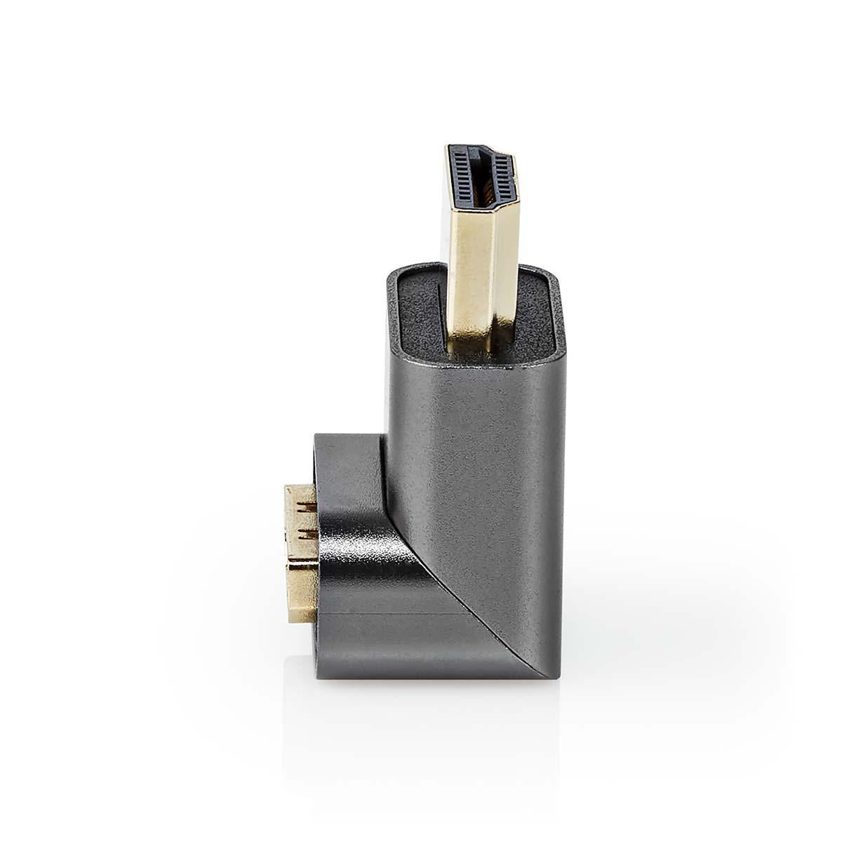 HDMI™ -Adapter | HDMI™ Stecker | HDMI™ Ausgang / HDMI™ Buchse | Vergoldet | 270° abgewinkelt | Aluminium | Gun Metal Grau | 1 Stück | Verpackung mit Sichtfenster