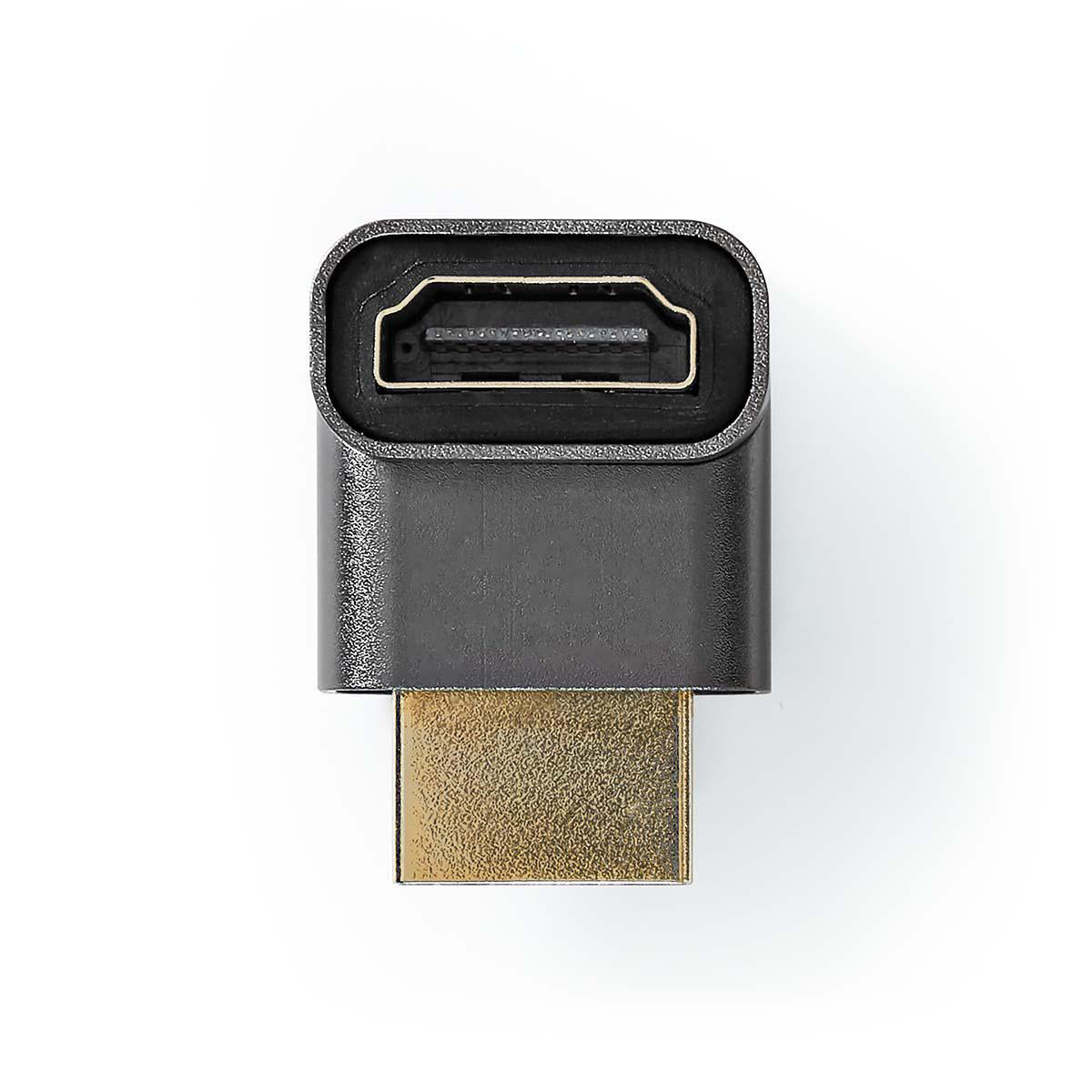 HDMI™ -Adapter | HDMI™ Stecker | HDMI™ Ausgang / HDMI™ Buchse | Vergoldet | 270° abgewinkelt | Aluminium | Gun Metal Grau | 1 Stück | Verpackung mit Sichtfenster