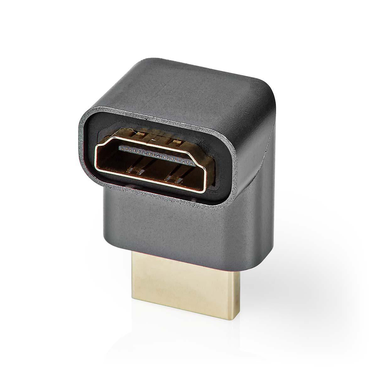 HDMI™ -Adapter | HDMI™ Stecker | HDMI™ Ausgang / HDMI™ Buchse | Vergoldet | 270° abgewinkelt | Aluminium | Gun Metal Grau | 1 Stück | Verpackung mit Sichtfenster