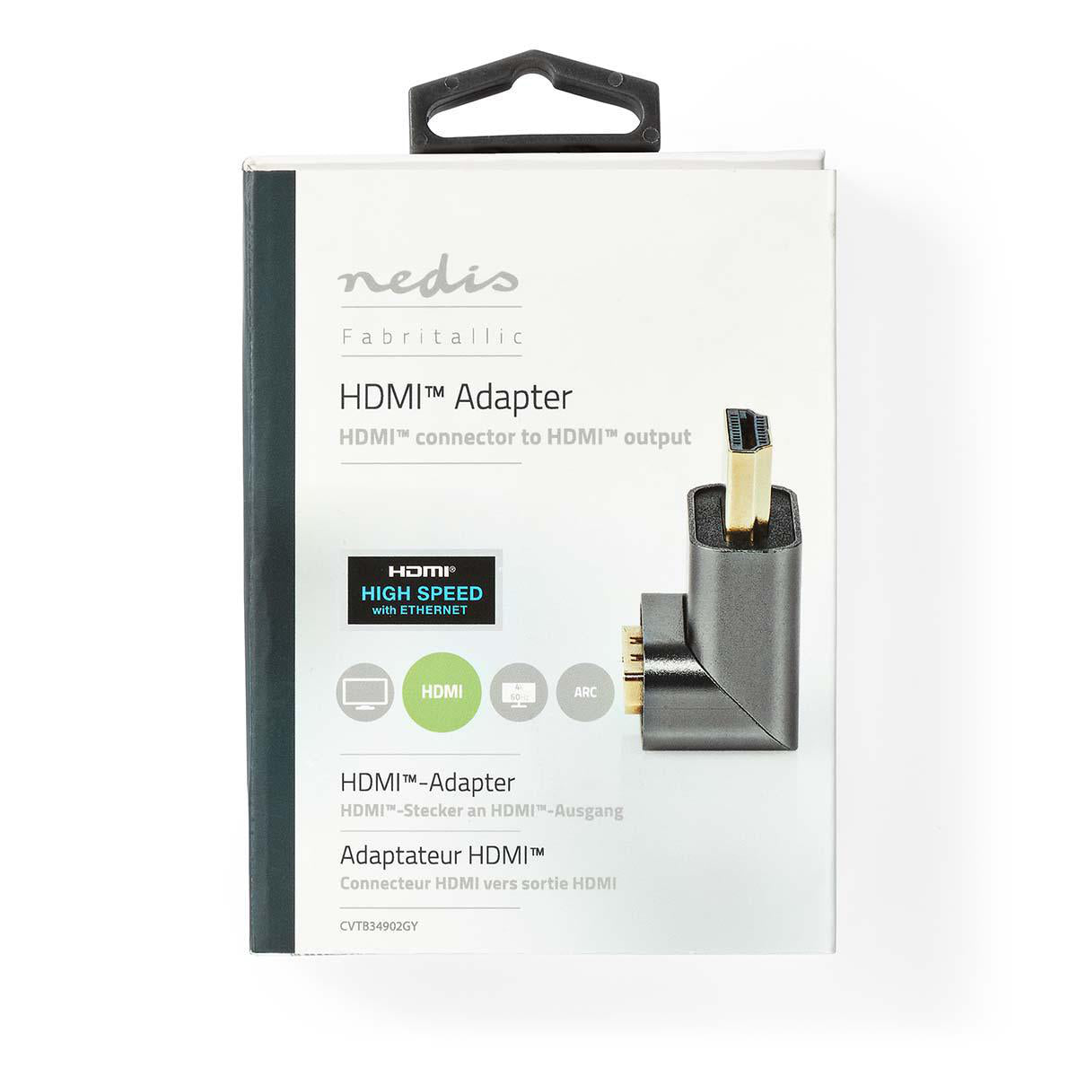 HDMI™ -Adapter | HDMI™ Stecker | HDMI™ Ausgang / HDMI™ Buchse | Vergoldet | 270° abgewinkelt | Aluminium | Gun Metal Grau | 1 Stück | Verpackung mit Sichtfenster