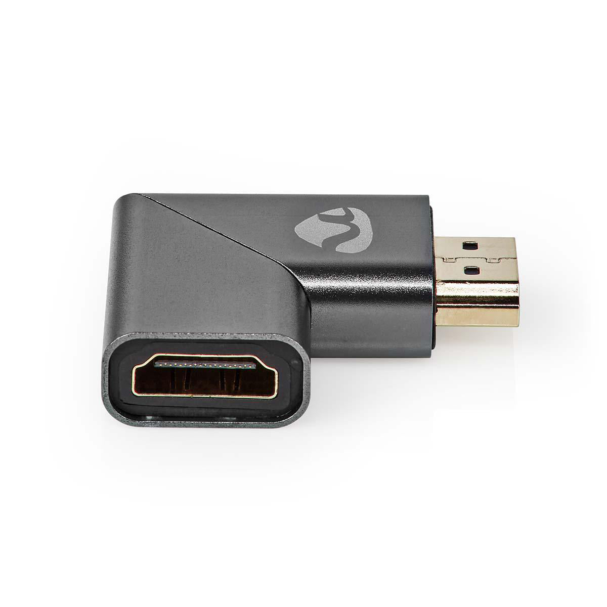 HDMI™ -Adapter | HDMI™ Stecker | HDMI™ Ausgang / HDMI™ Buchse | Vergoldet | Links abgewinkelt | Aluminium | Gun Metal Grau | 1 Stück | Verpackung mit Sichtfenster