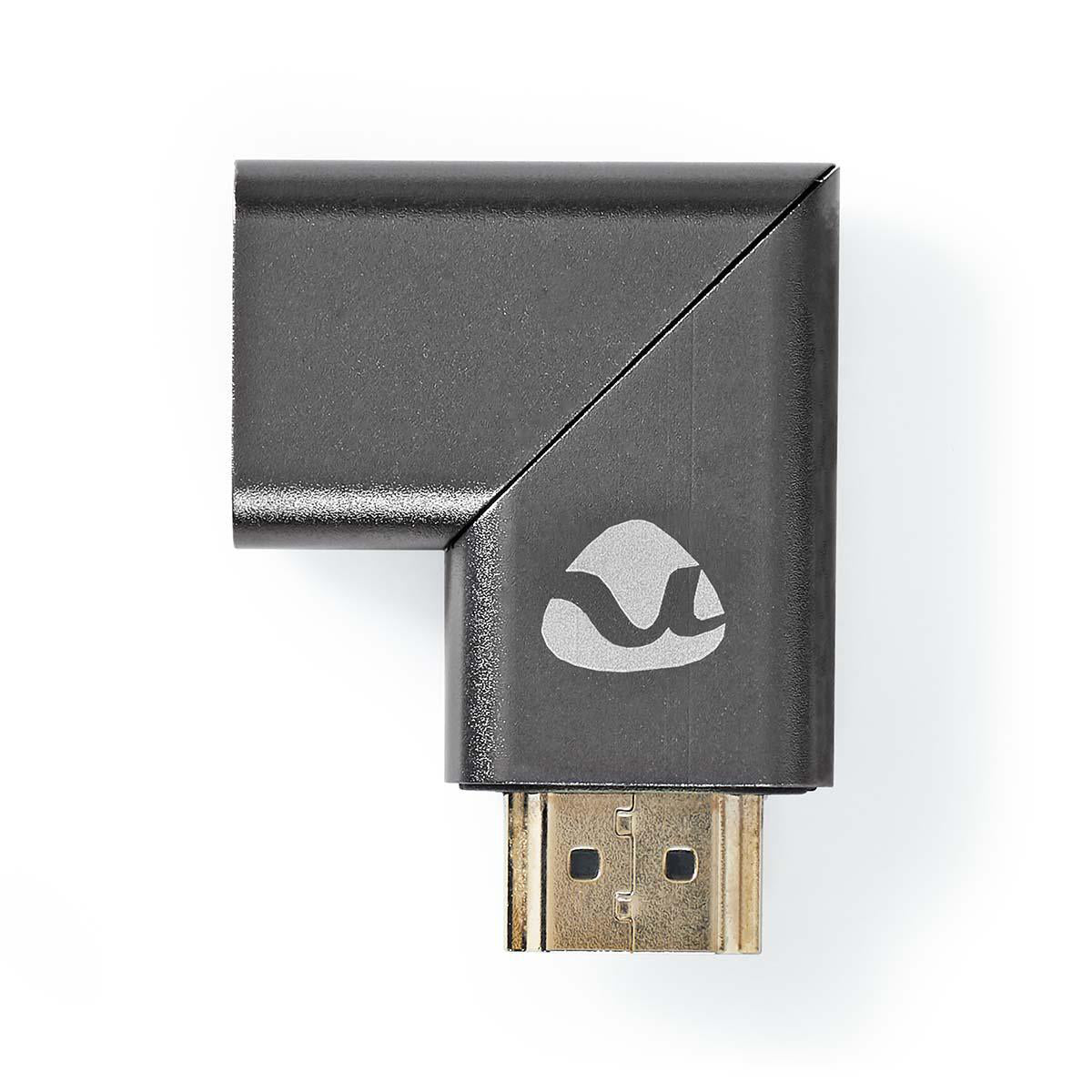 HDMI™ -Adapter | HDMI™ Stecker | HDMI™ Ausgang / HDMI™ Buchse | Vergoldet | Links abgewinkelt | Aluminium | Gun Metal Grau | 1 Stück | Verpackung mit Sichtfenster