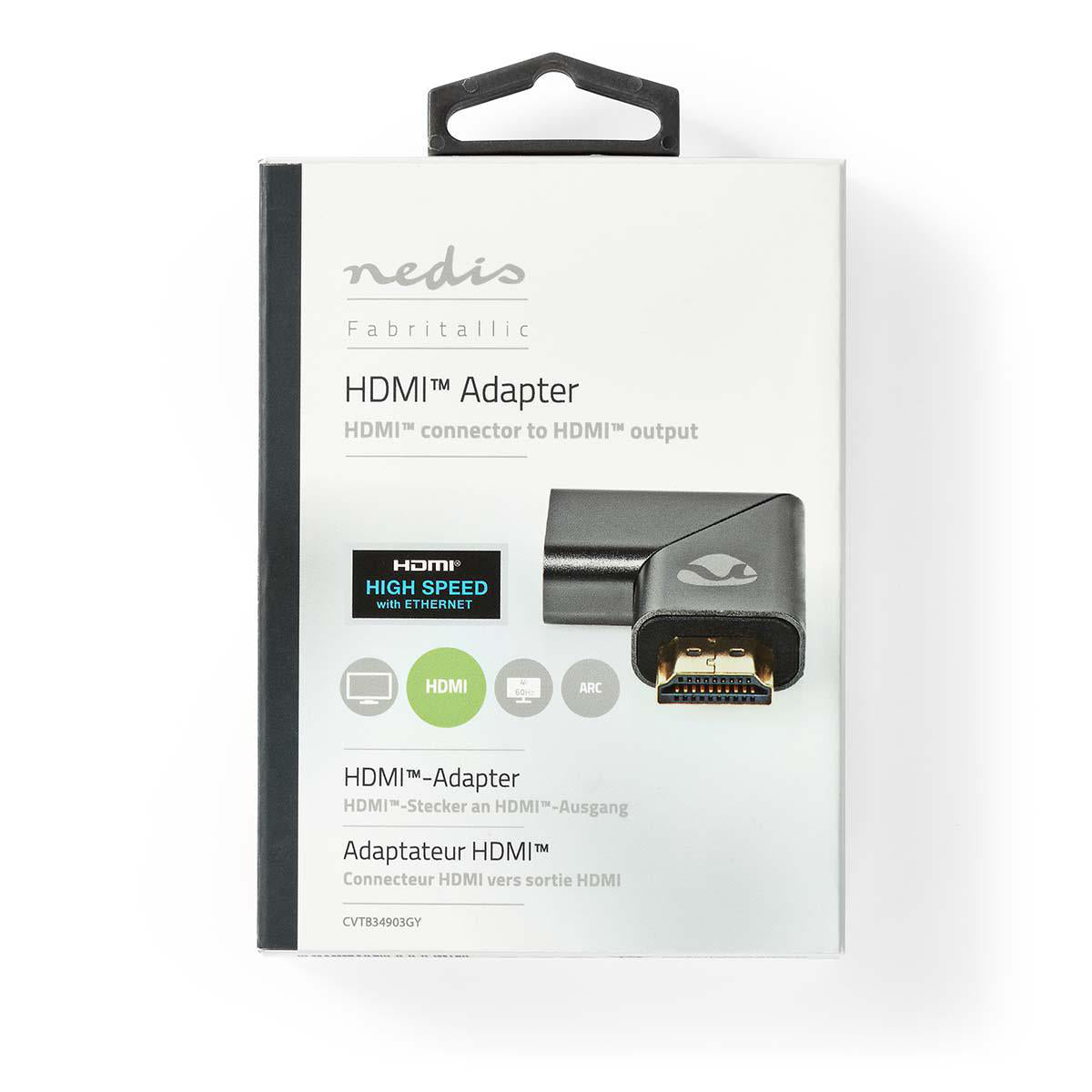 HDMI™ -Adapter | HDMI™ Stecker | HDMI™ Ausgang / HDMI™ Buchse | Vergoldet | Links abgewinkelt | Aluminium | Gun Metal Grau | 1 Stück | Verpackung mit Sichtfenster