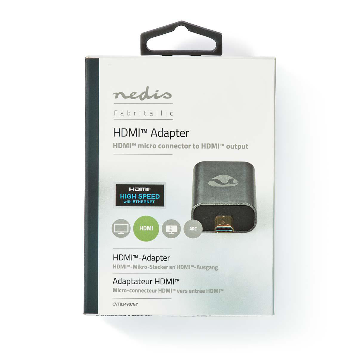 HDMI™ -Adapter | HDMI™ Micro Stecker / HDMI™ Stecker | HDMI™ Ausgang / HDMI™ Buchse | Vergoldet | Gerade | Aluminium | Gun Metal Grau | 1 Stück | Verpackung mit Sichtfenster