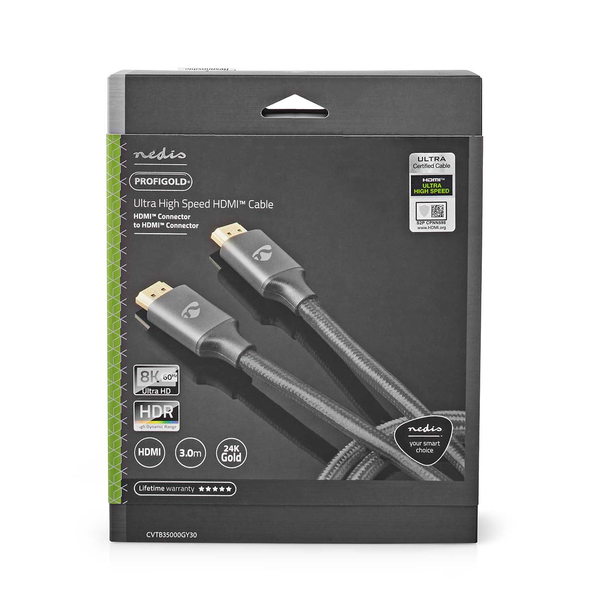 Ultra High Speed HDMI ™ -Kabel | HDMI™ Stecker | HDMI™ Stecker | 8K@60Hz | 48 Gbps | 3.00 m | Rund | 6.7 mm | Gun Metal Grau | Aussenverpackung